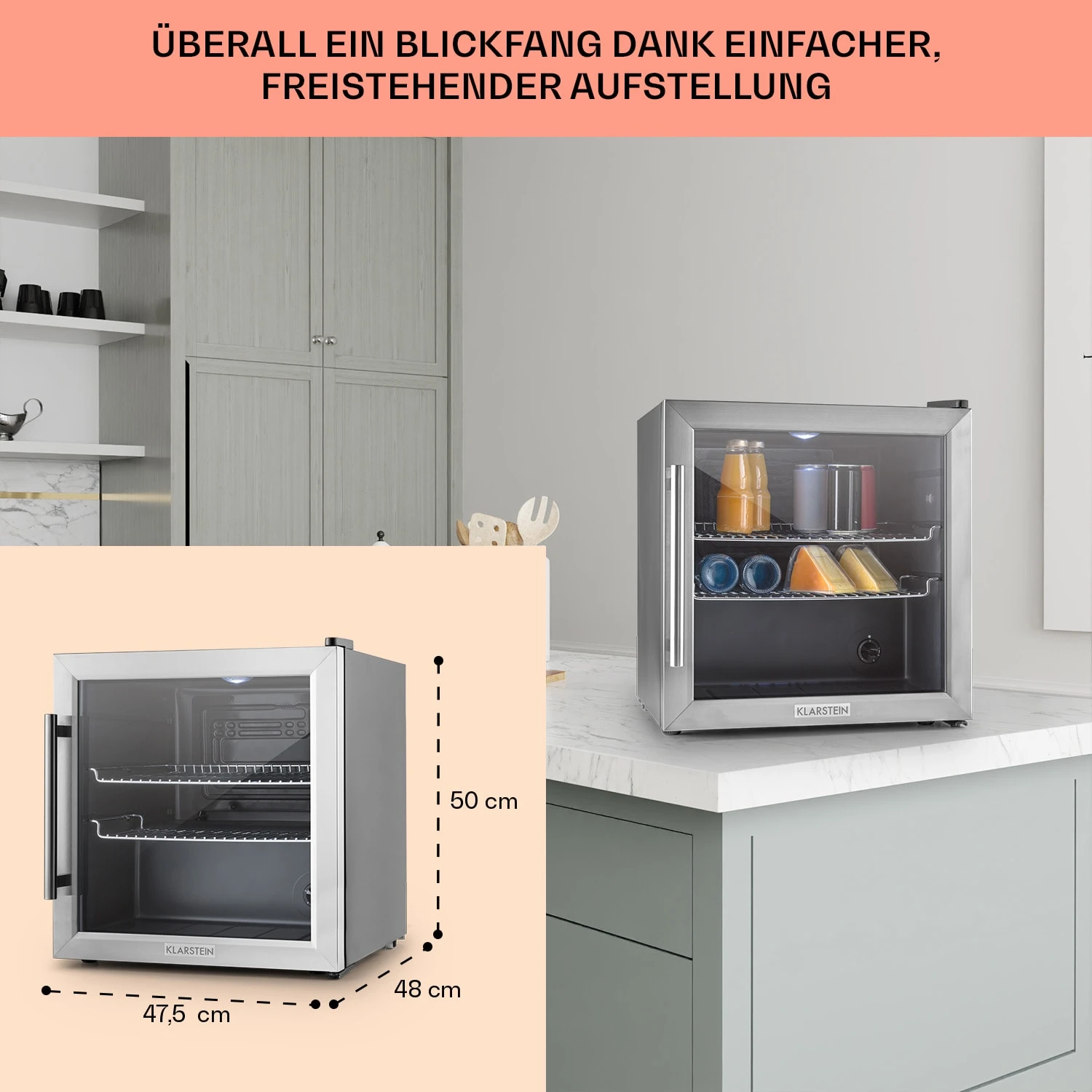 Beersafe L Kühlschrank 47 Liter 2 Böden Panoramaglastür Edelstahl – Bild 6