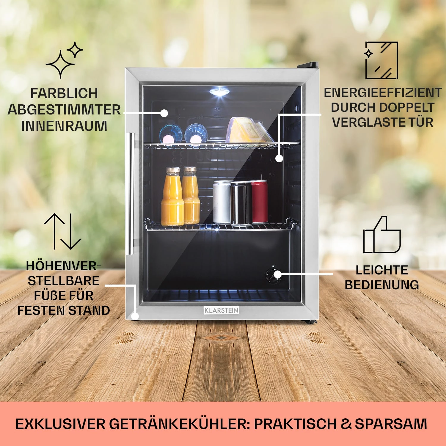 Beersafe XL Kühlschrank 60 Liter 2 Böden Panoramaglastür Edelstahl – Bild 5
