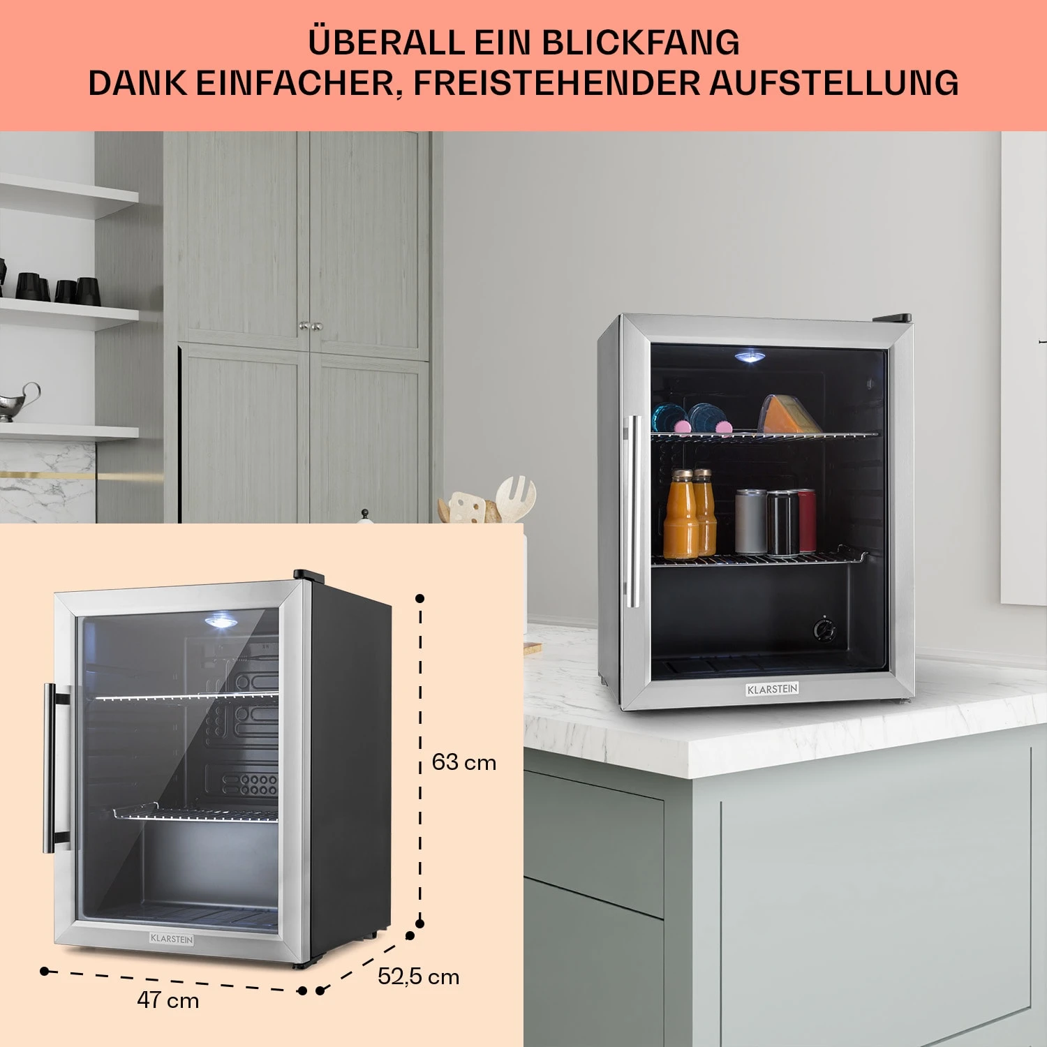 Beersafe XL Kühlschrank 60 Liter 2 Böden Panoramaglastür Edelstahl – Bild 6