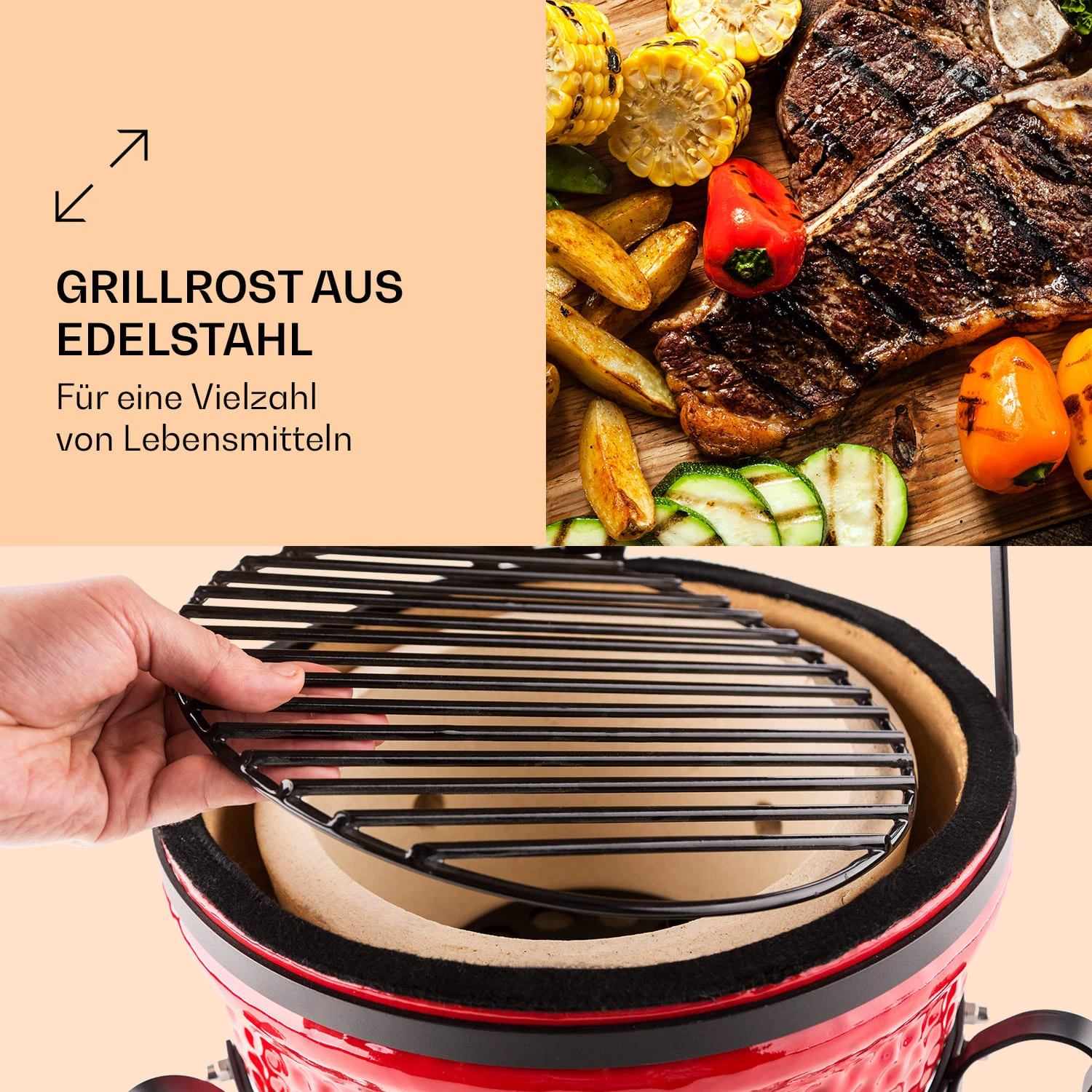 Princesize Kamado-Grill Keramikgrill Edelstahl-Grillrost Smoker BBQ – Bild 3