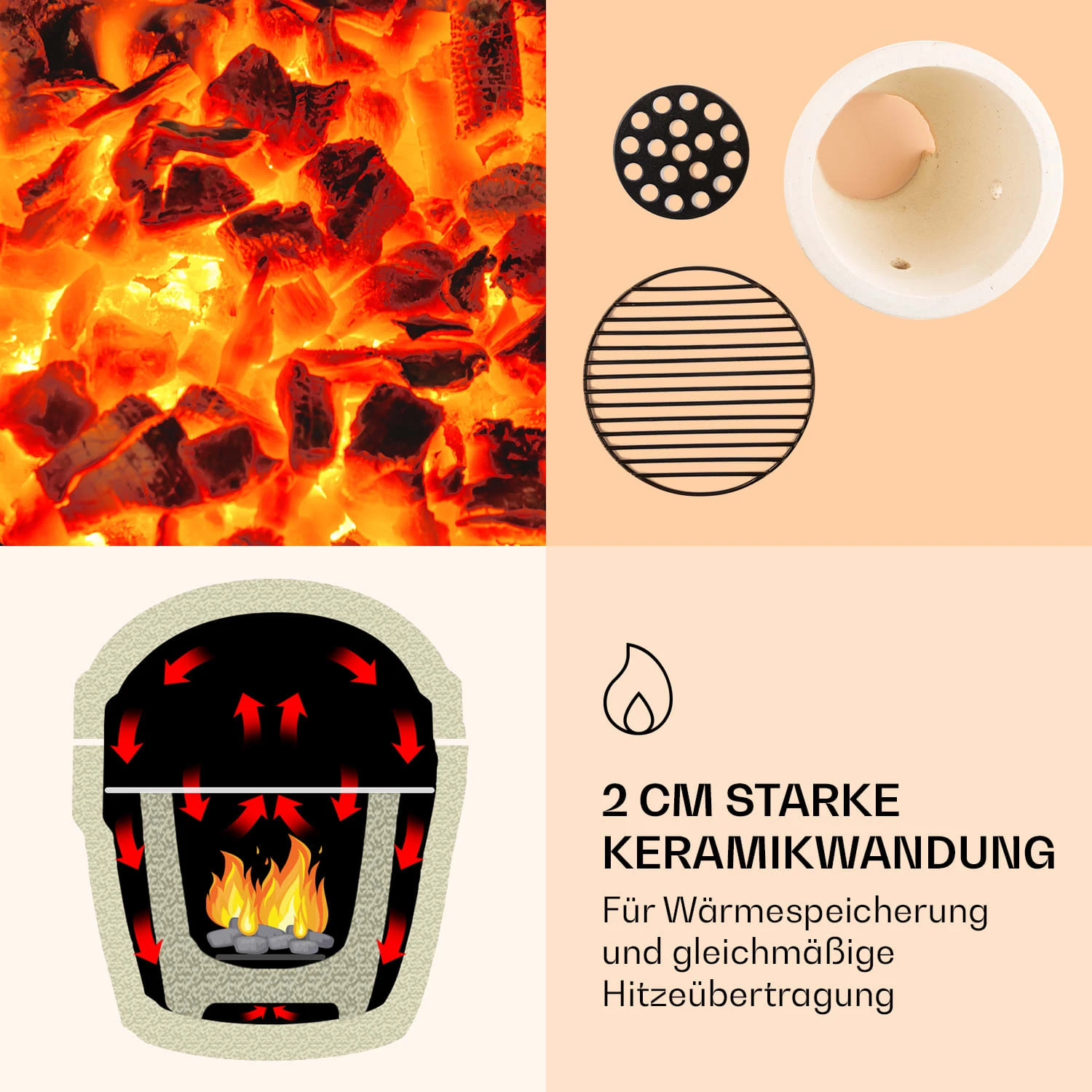 Princesize Kamado-Grill Keramikgrill Edelstahl-Grillrost Smoker BBQ – Bild 4