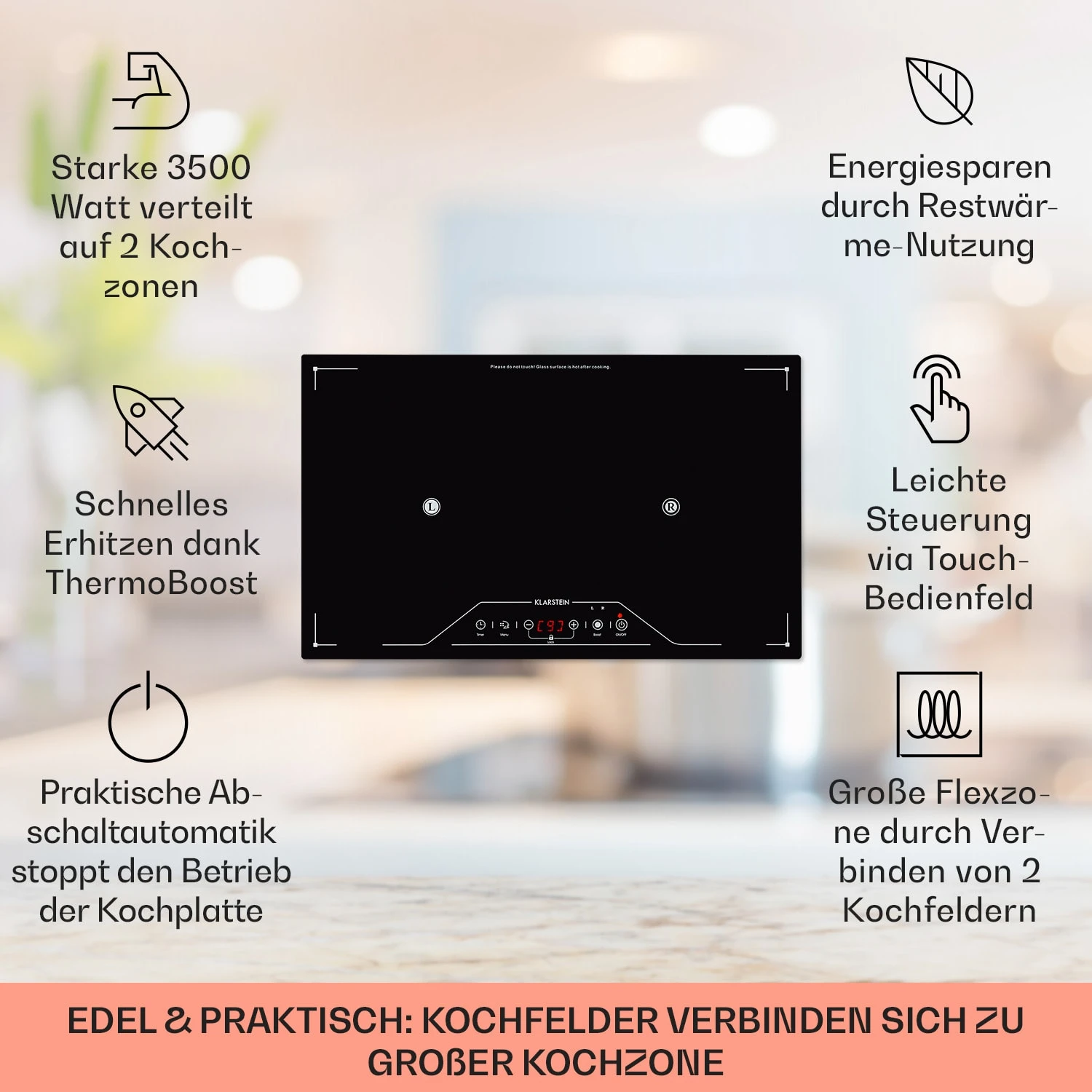 Deejay Freizonen-Induktionskochfeld 3500 W Glaskeramik Touch Schwarz – Bild 2