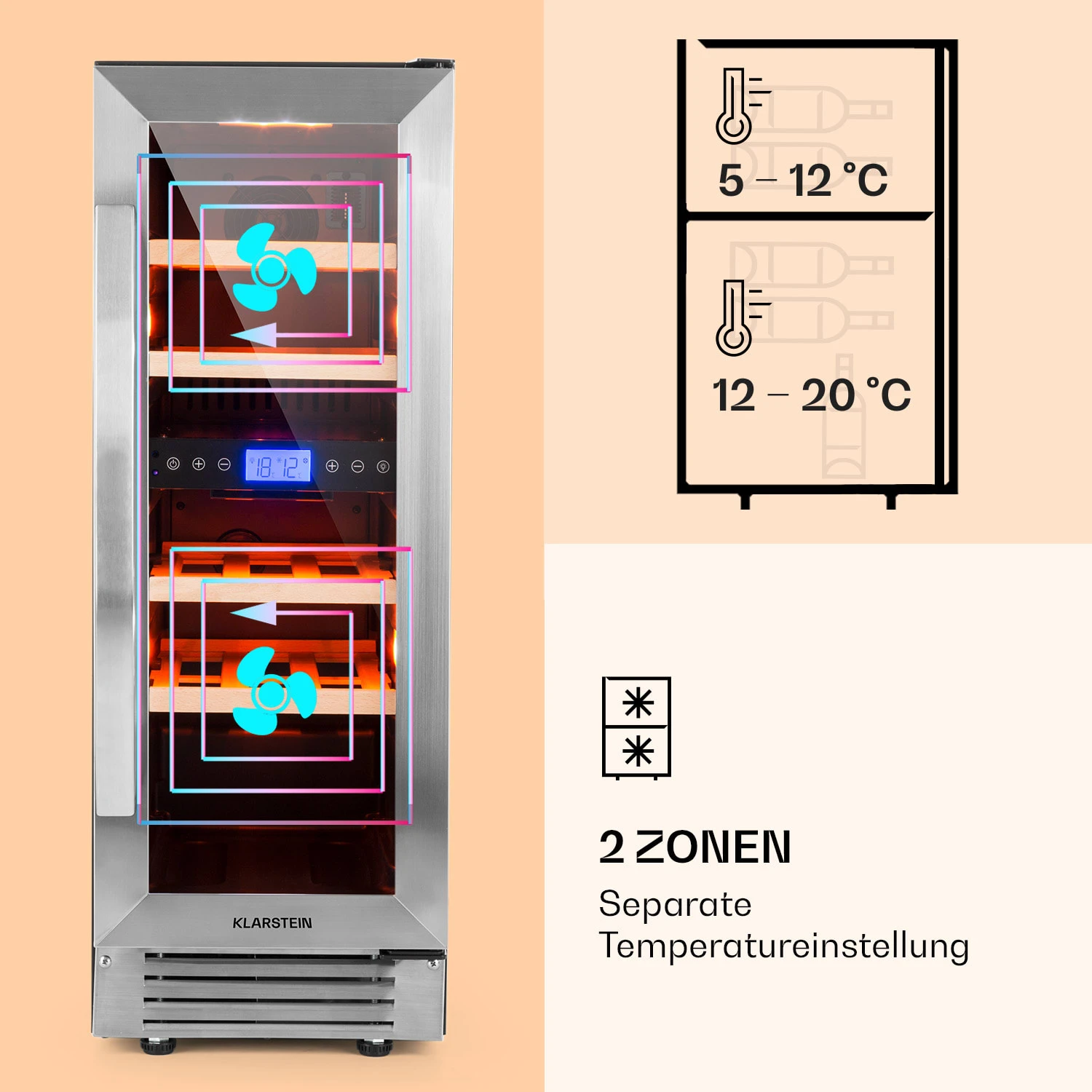 Vinovilla 17 Built-In Duo Weinkühlschrank 2 Zonen 53l 17 Fl. Glastür – Bild 4