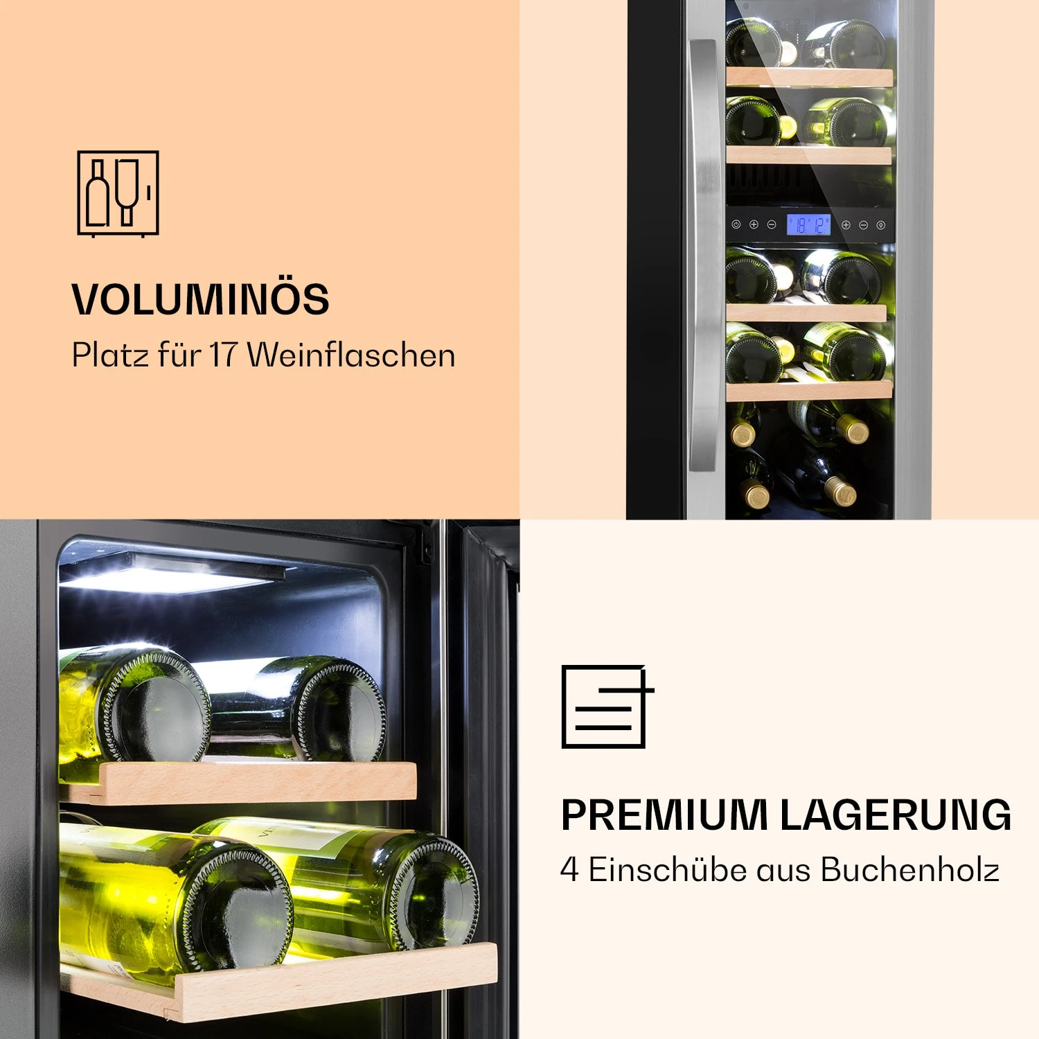 Vinovilla 17 Built-In Duo Weinkühlschrank 2 Zonen 53l 17 Fl. Glastür – Bild 6