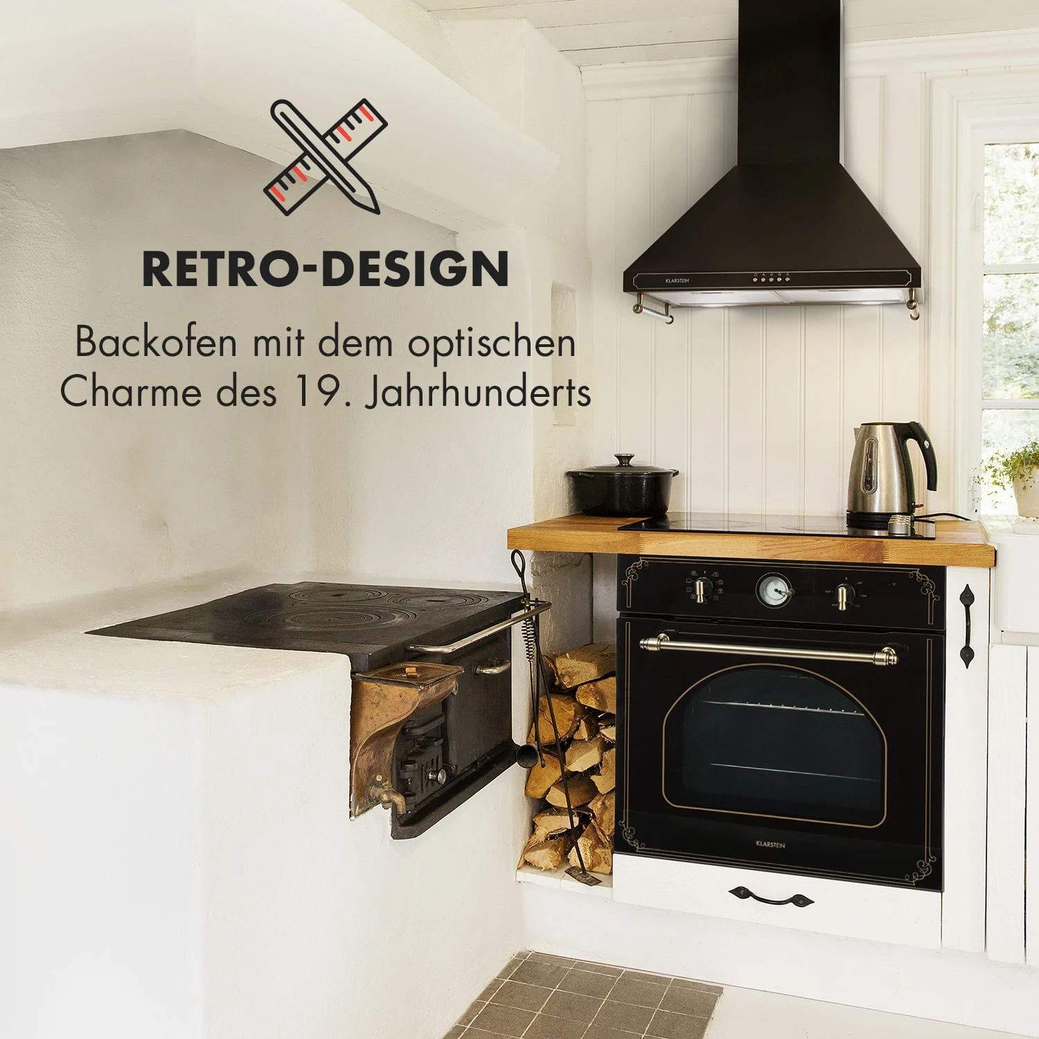 Victoria Einbaubackofen Retro-Design 9 Funktionen 50-250°C Schwarz – Bild 2
