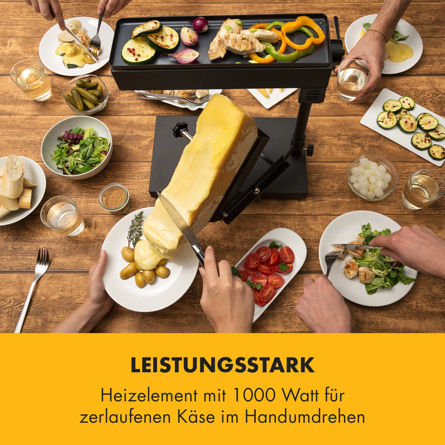 Appenzell Peak Raclette Mit Grill 1000W Thermostatschalter Schwarz – Bild 2