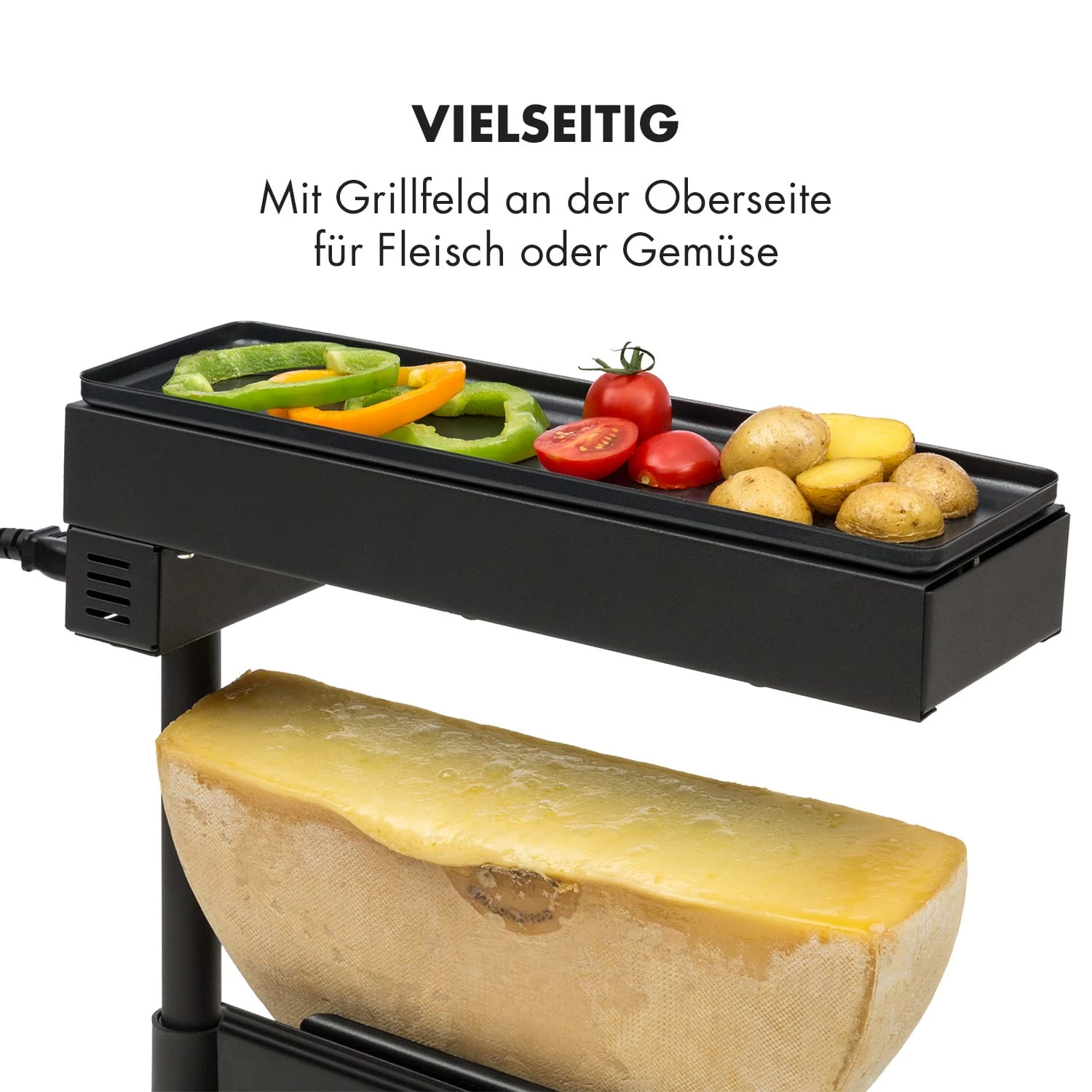 Appenzell Peak Raclette Mit Grill 1000W Thermostatschalter Schwarz – Bild 4