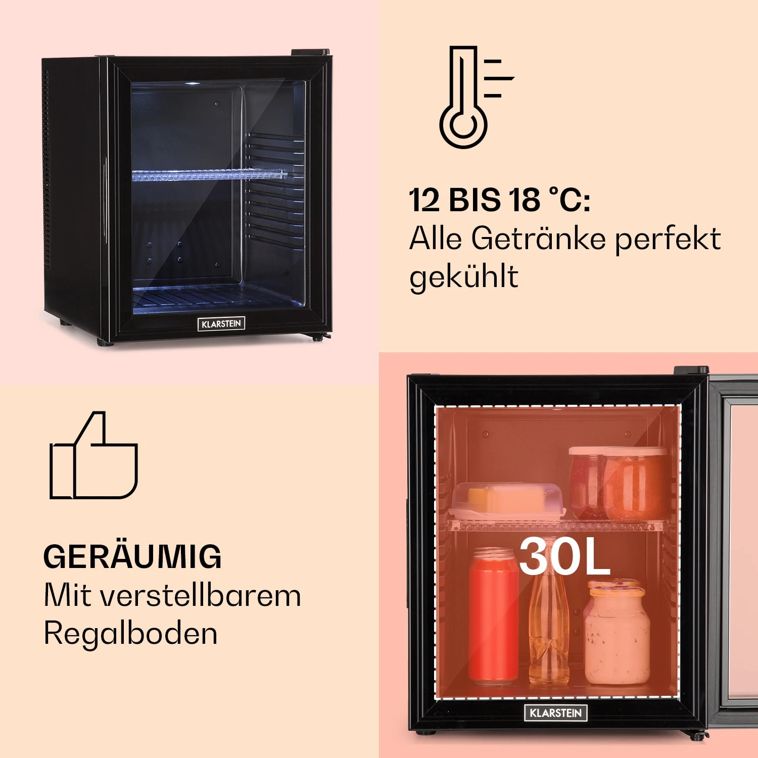 Brooklyn 32 Mini-Kühlschrank Glastür LED Ablage – Bild 4