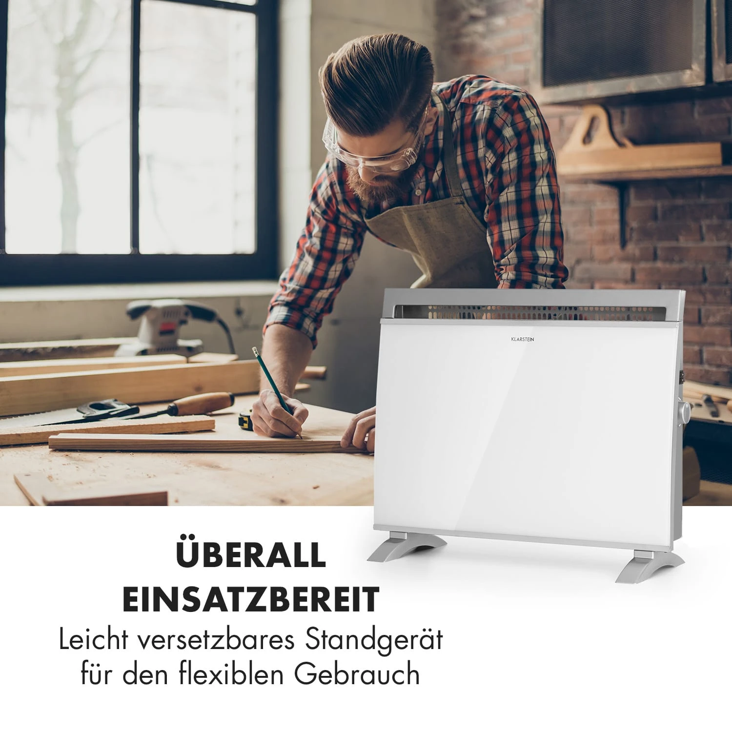 Gotland Konvektorheizung 600/900/1500W Glasfront Standgerät Weiß – Bild 5