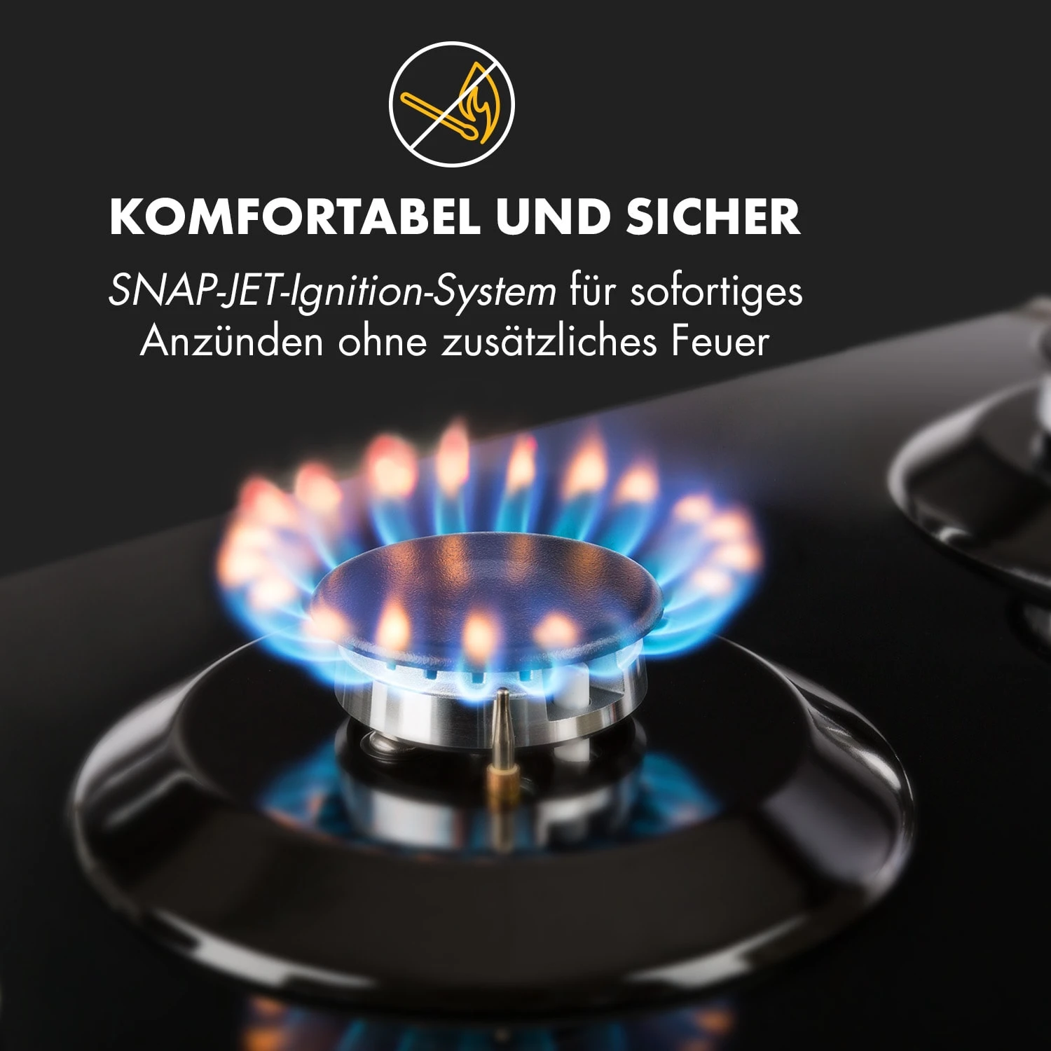 Ignito 5 Zonen Gaskochfeld 5-flammig Sabaf-Brenner Glaskeramik Schwarz – Bild 6