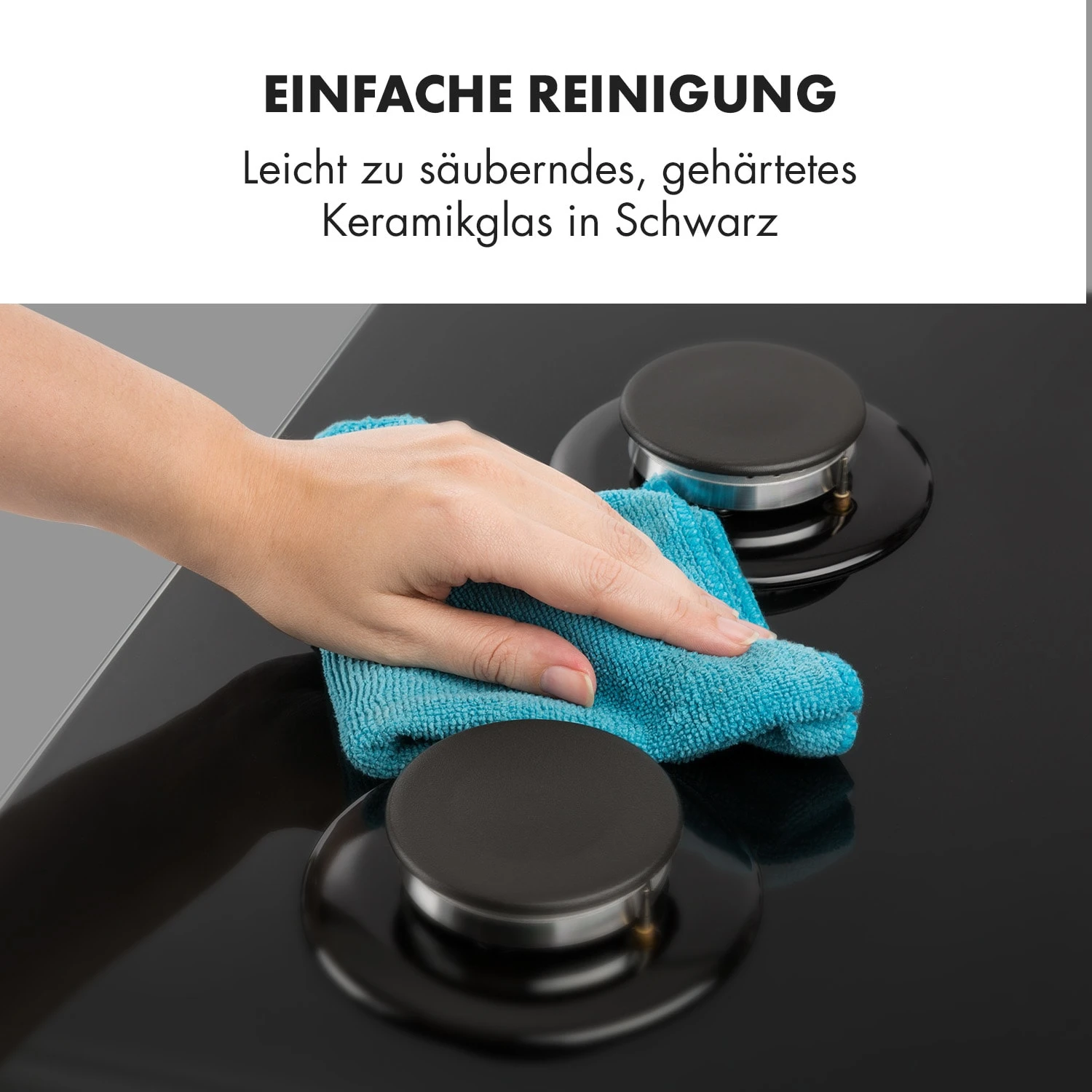 Ignito 5 Zonen Gaskochfeld 5-flammig Sabaf-Brenner Glaskeramik Schwarz – Bild 8