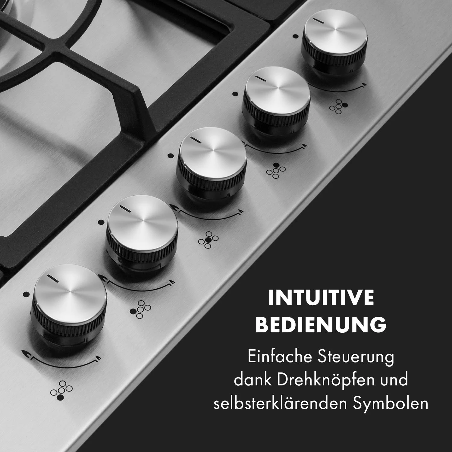 Ignito 5 Zonen Gaskochfeld 5-flammig Sabaf-Brenner Edelstahl Silber – Bild 4