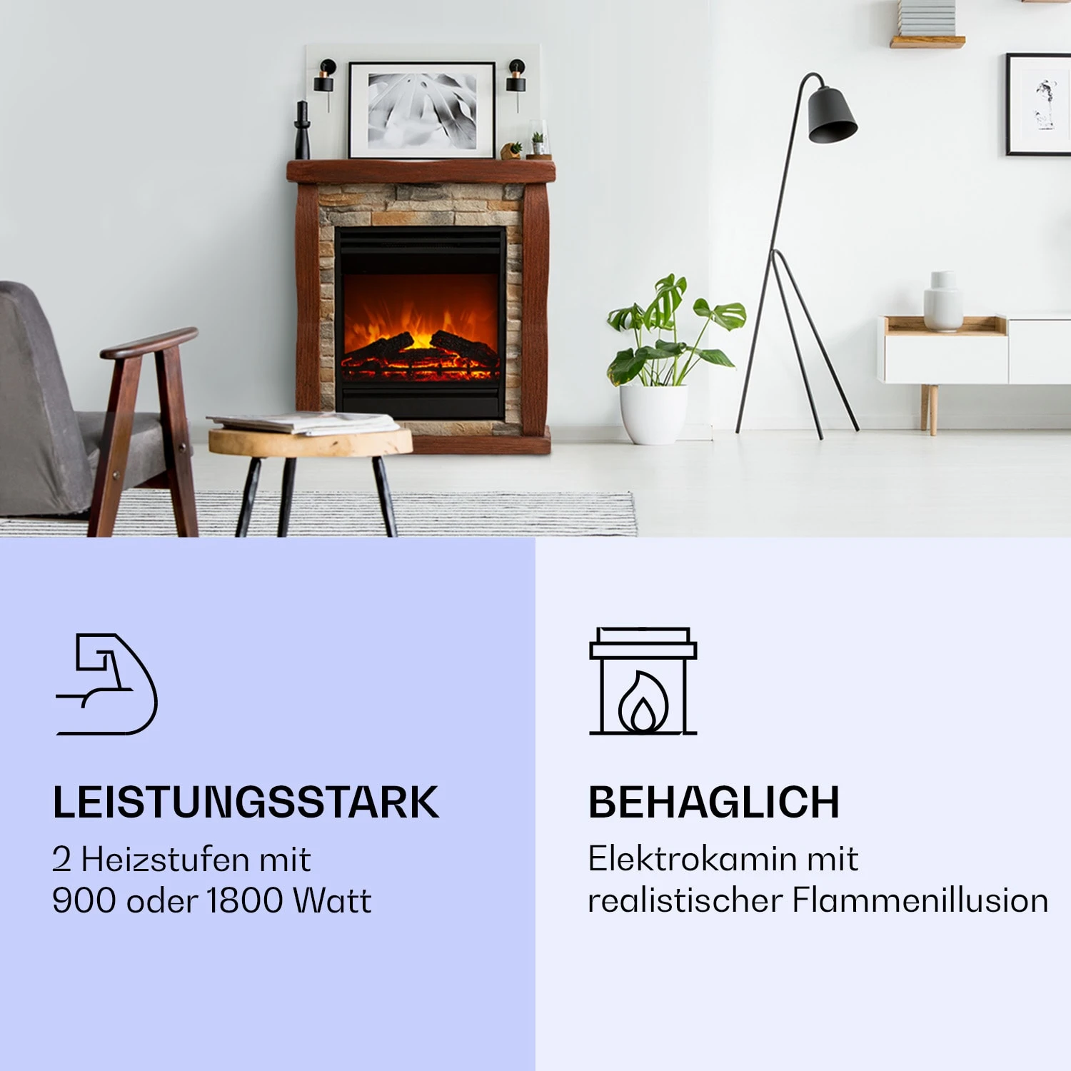 Lienz Elektrischer Kamin 1800W Steindekor Polystone Fernbedienung – Bild 2