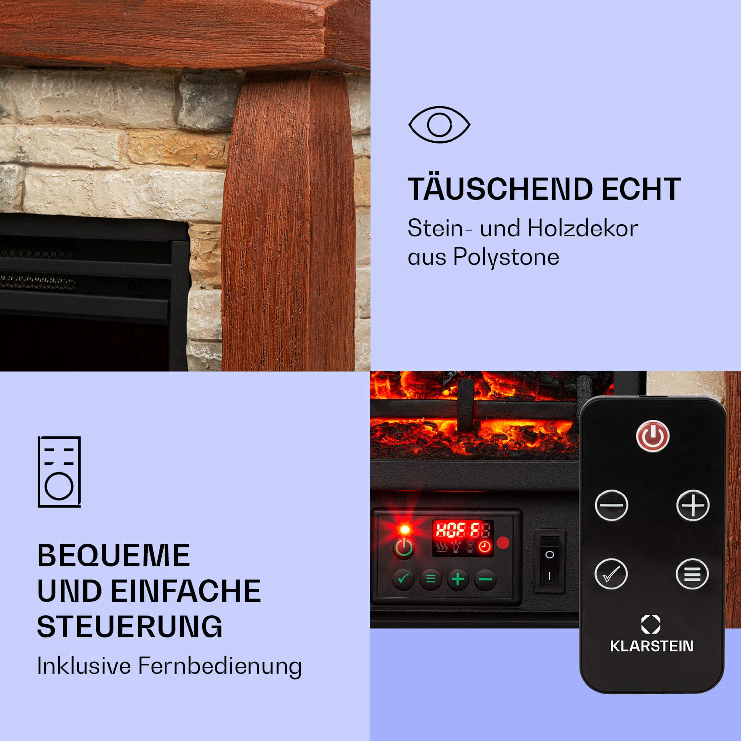 Lienz Elektrischer Kamin 1800W Steindekor Polystone Fernbedienung – Bild 3