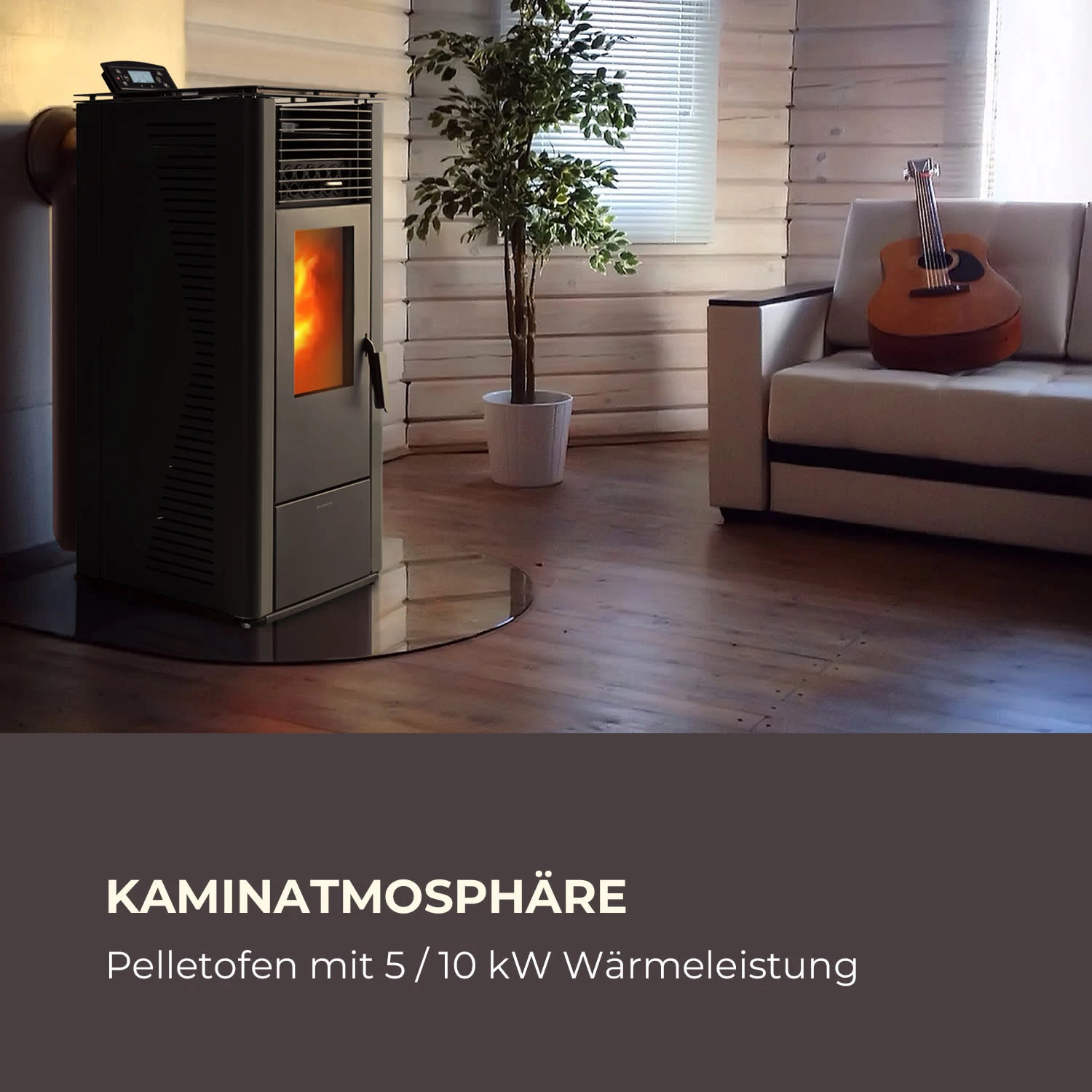 Energiewende Pelletofen 5/10 KW 5 Stufen Timer 18kg 250m³ Fernbedienung Schwarz – Bild 2