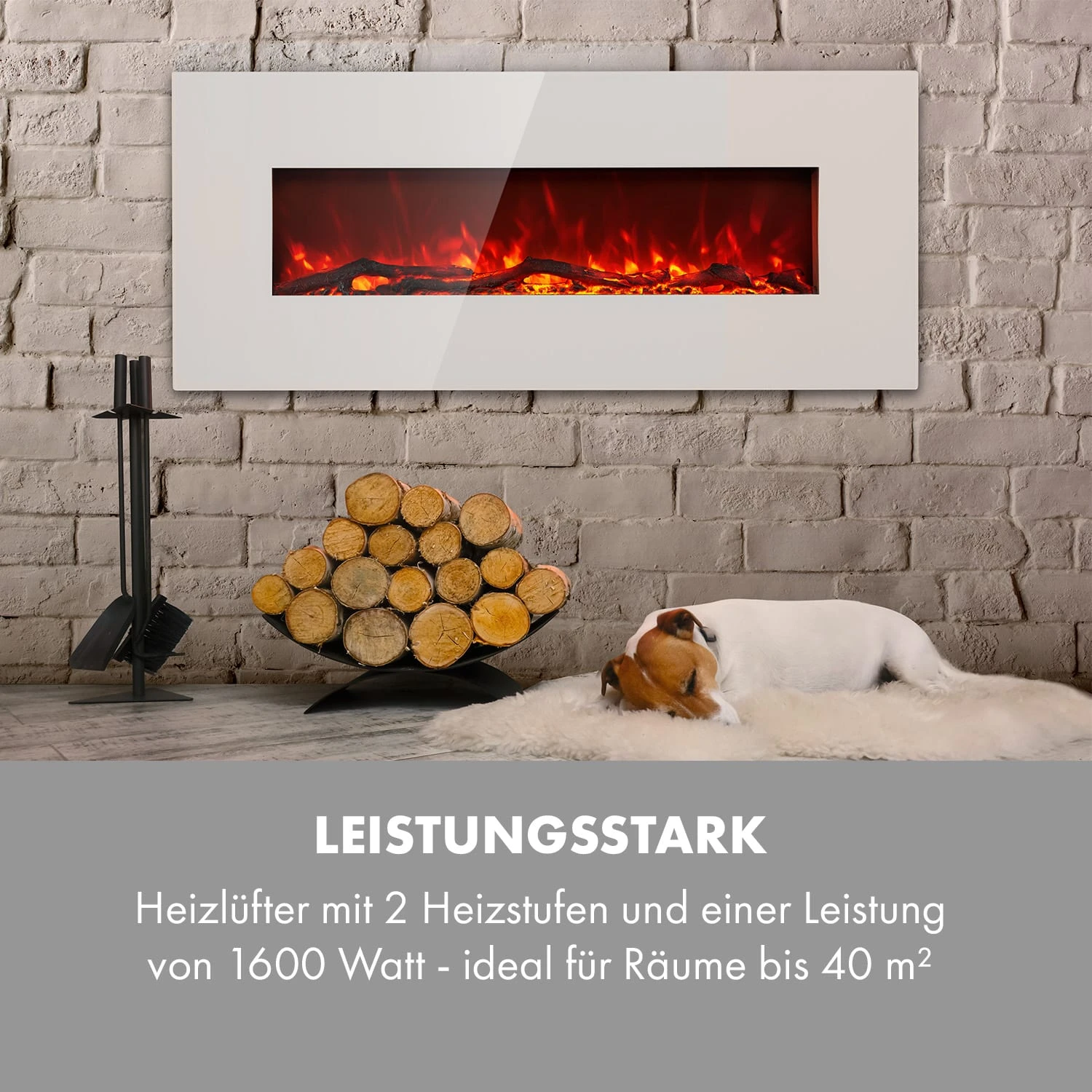 Lausanne Long Elektrischer Kamin 1600W 2 Heizstufen 128 Cm – Bild 6