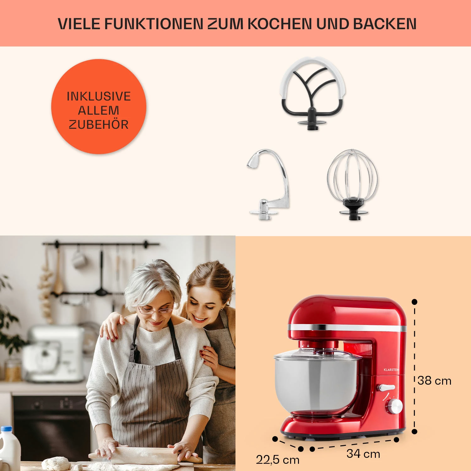 Bella Elegance Küchenmaschine 2000 W 2,7 PS 5,2 Ltr Edelstahl BPA-frei – Bild 5