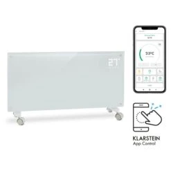 Bornholm Smart Konvektions-Heizgerät | 2000 W | SmartHeat Design: WiFi-Verbindung | LED-Display | 24-h-Timer | 2 Heizstufen: 1000 / 2000 W | IP24: Spritzwassergeschützt | Fernbedienung | Standgerät