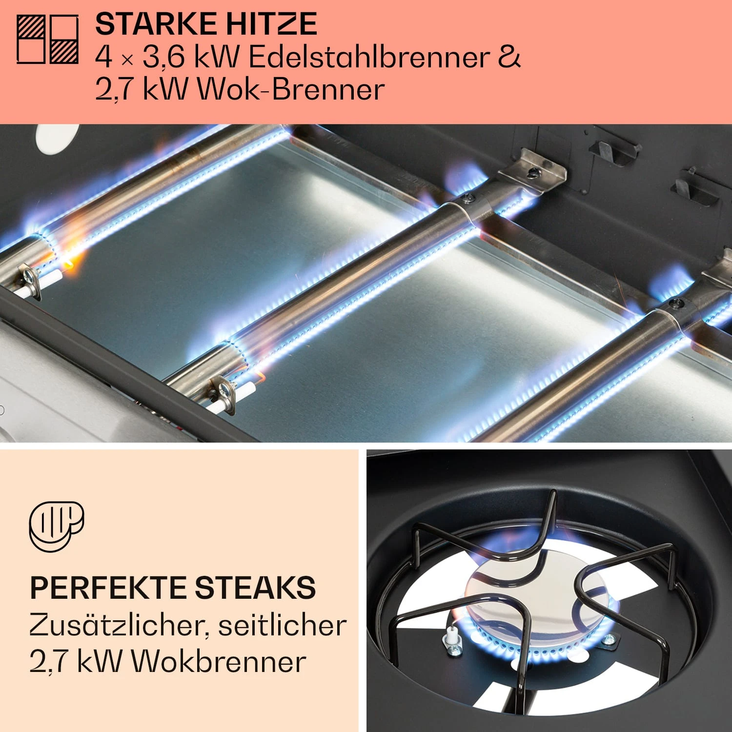 Tomahawk Gasgrill 4x3,6 KW + 2,7 KW Brenner 66x43,5 Cm Grill Edelstahl – Bild 3