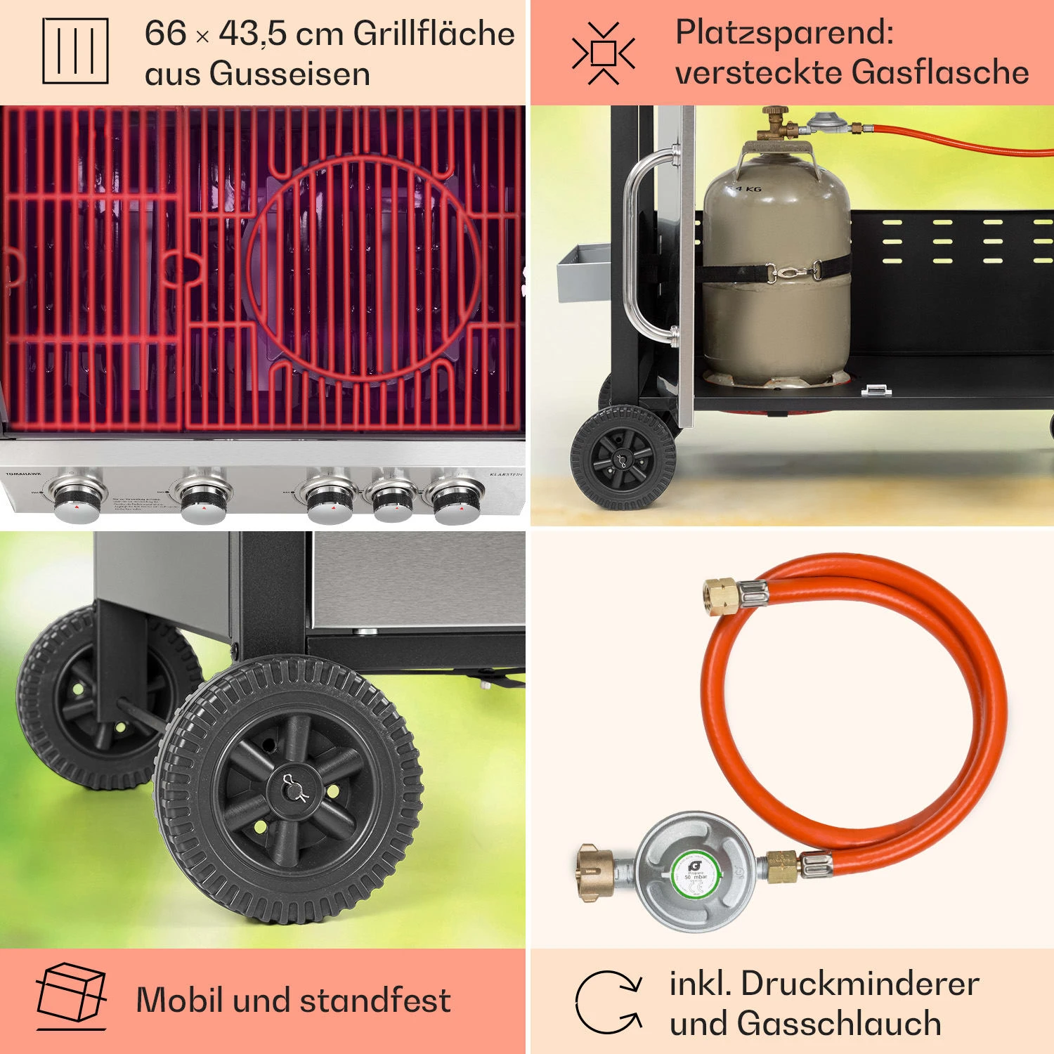 Tomahawk Gasgrill 4x3,6 KW + 2,7 KW Brenner 66x43,5 Cm Grill Edelstahl – Bild 5