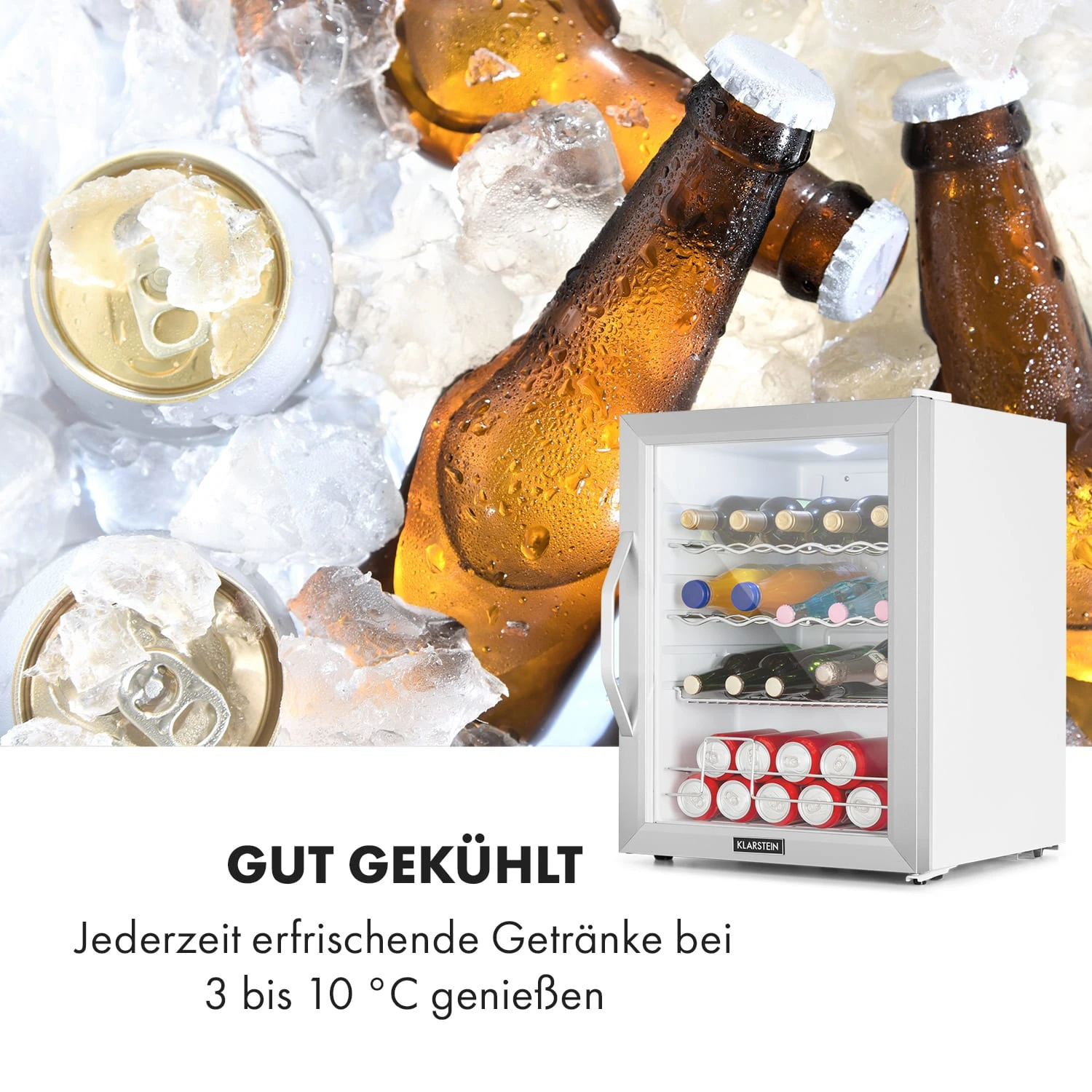 Beersafe XL Crystal White Kühlschrank 60 Liter 4 Böden Panoramaglastür Edelstahl – Bild 5