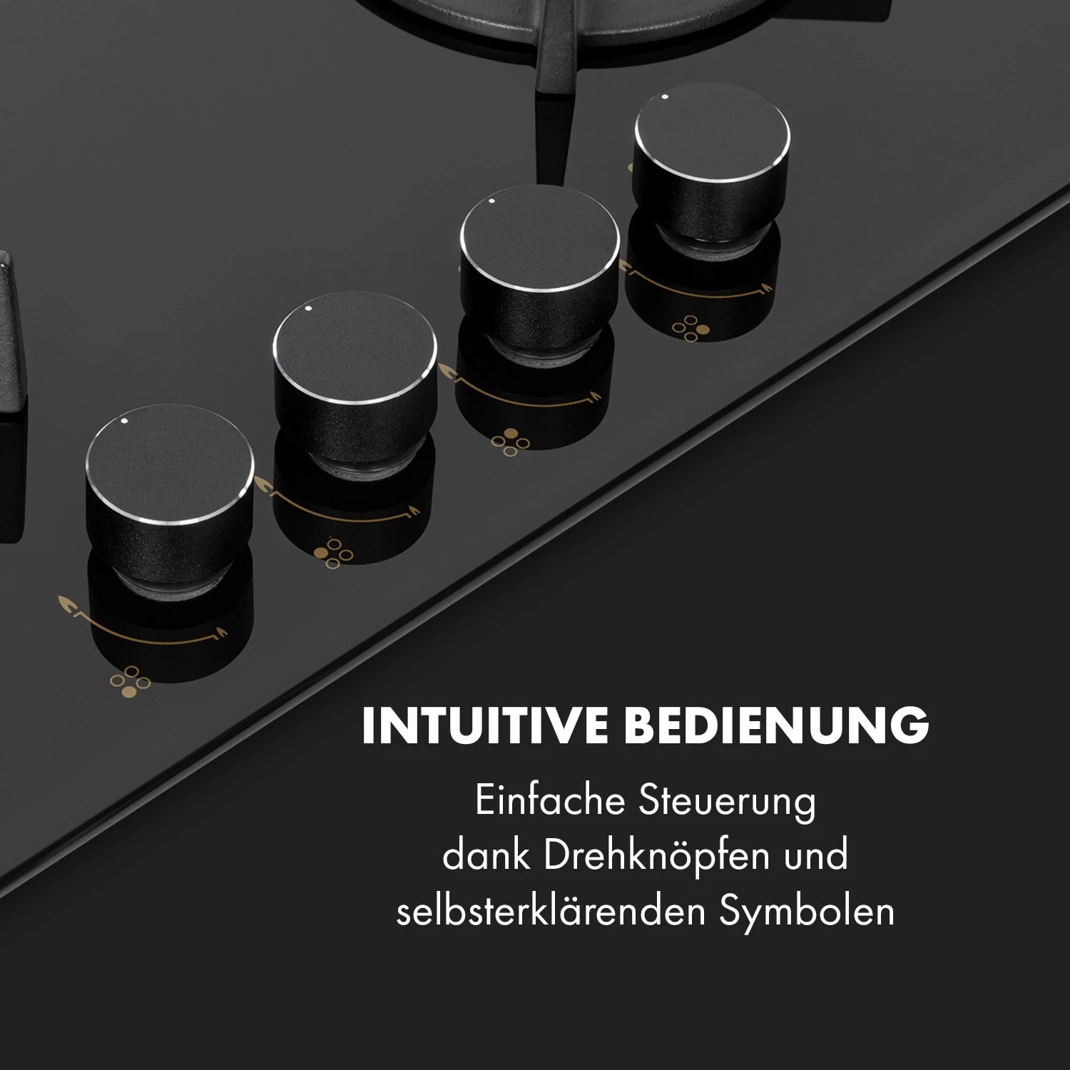 Goldflame 4 Gaskochfeld 4-flammig Messing-Brenner Glaskeramik Schwarz – Bild 4