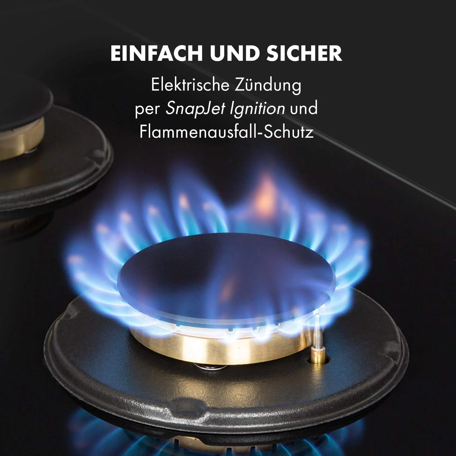 Goldflame 4 Gaskochfeld 4-flammig Messing-Brenner Glaskeramik Schwarz – Bild 5