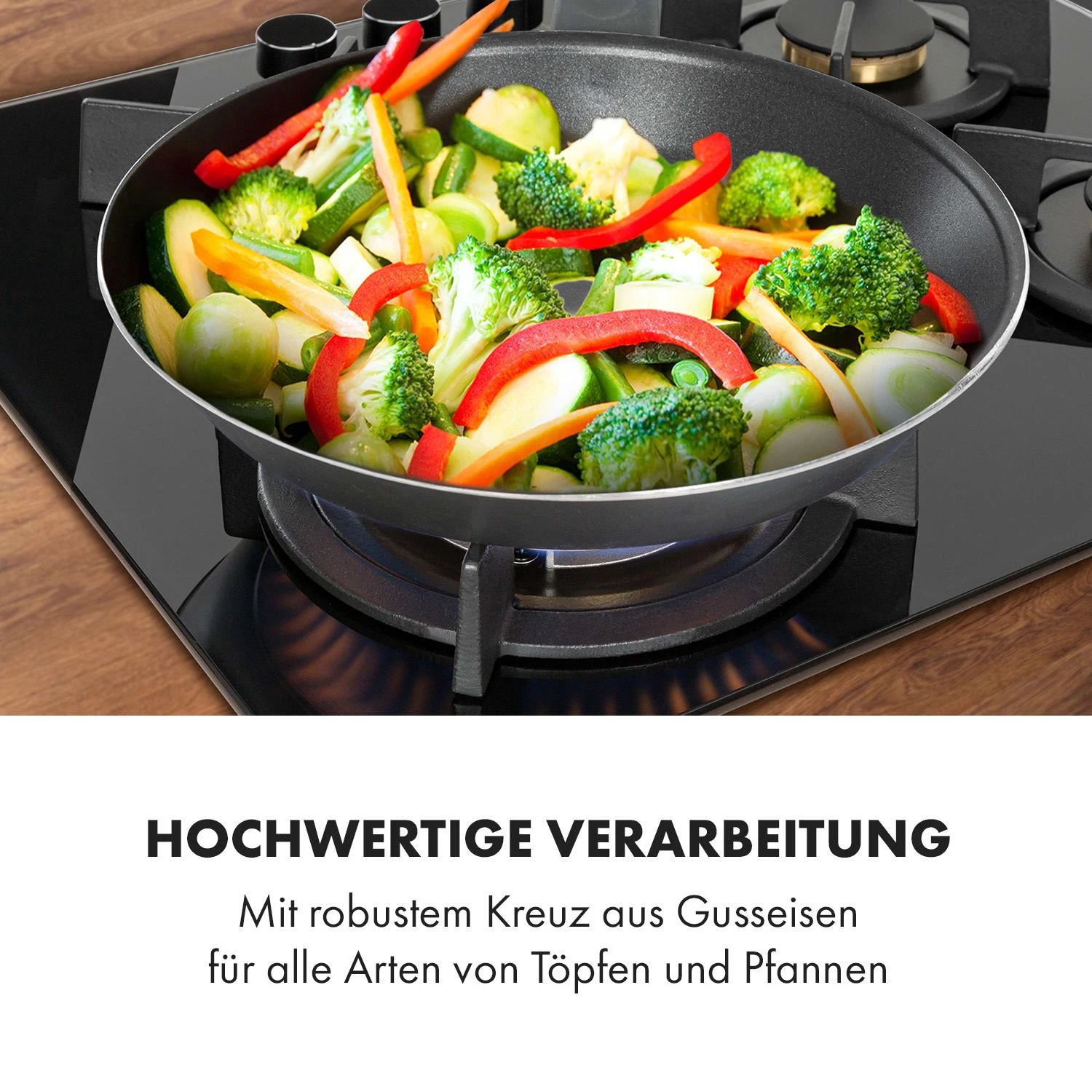 Goldflame 4 Gaskochfeld 4-flammig Messing-Brenner Glaskeramik Schwarz – Bild 7