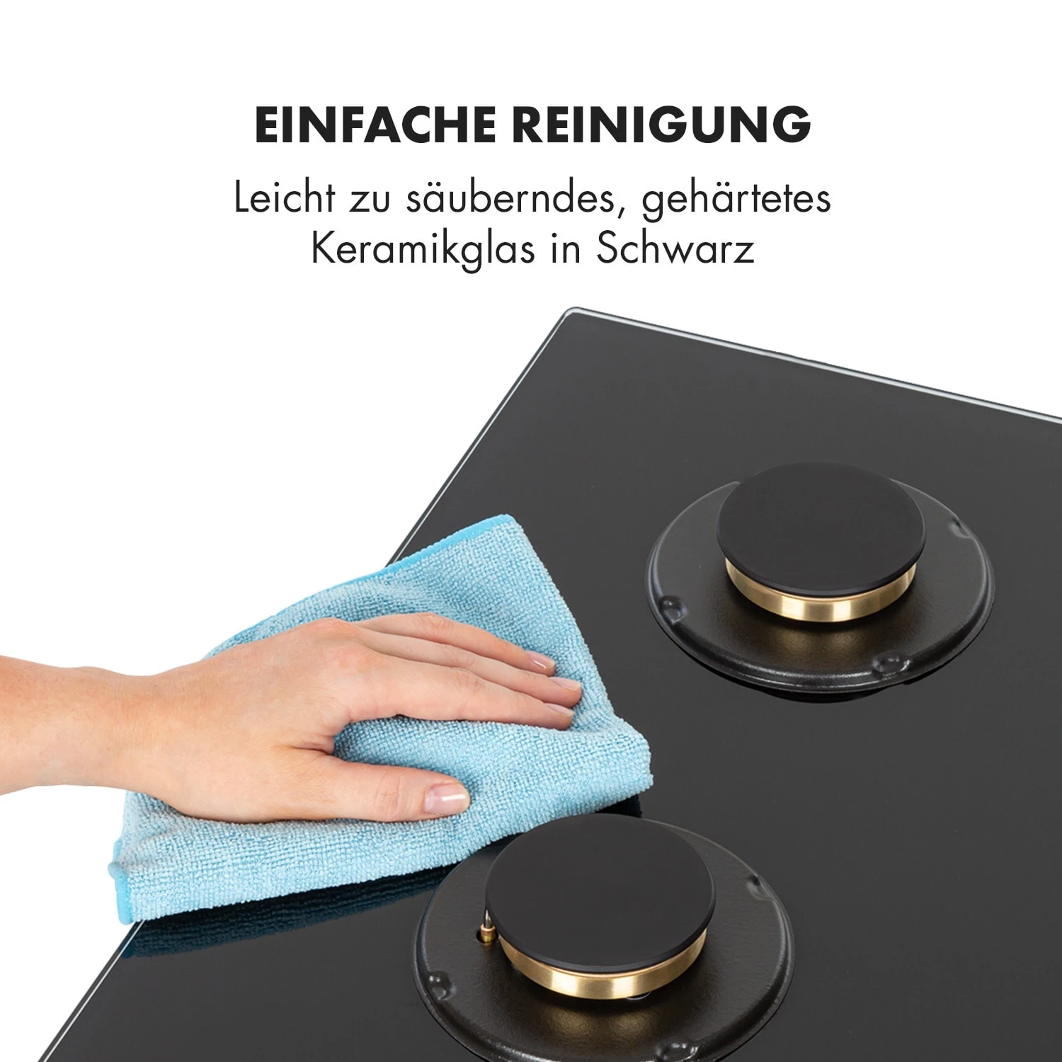 Goldflame 4 Gaskochfeld 4-flammig Messing-Brenner Glaskeramik Schwarz – Bild 8