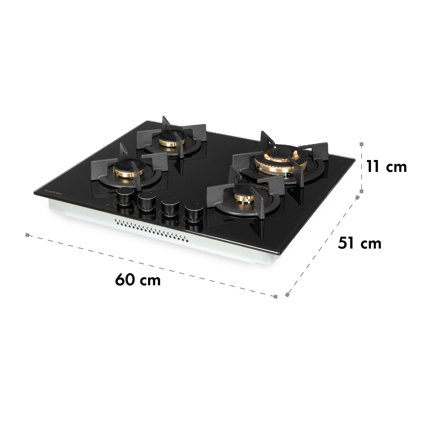 Goldflame 4 Gaskochfeld 4-flammig Messing-Brenner Glaskeramik Schwarz – Bild 10