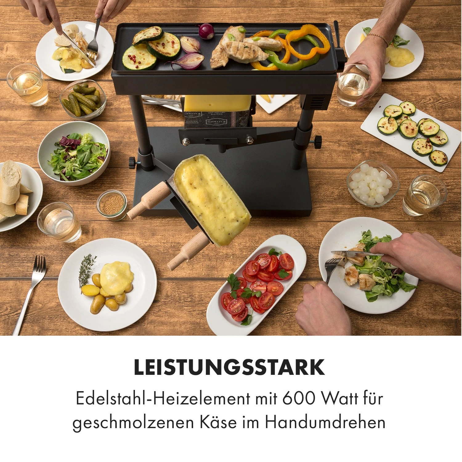 Appenzell XL Raclette Mit Grill 600 W Thermostat 2 Käseträger – Bild 2