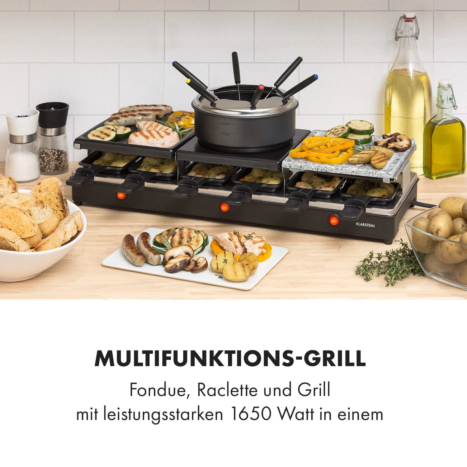Fonduelette XL 3-in-1 Raclettegrill Fondue Naturstein 1650W 12 Pers – Bild 2