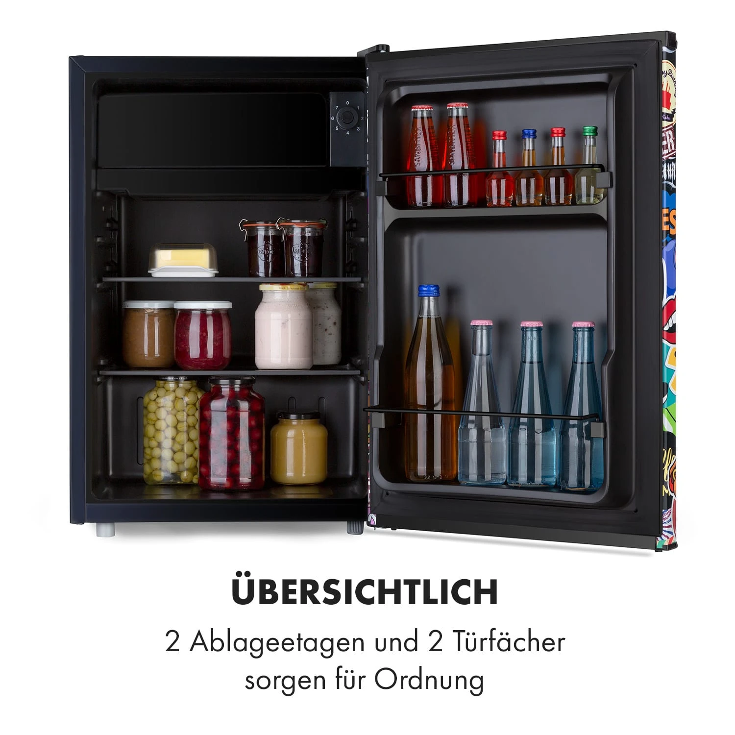 Cool Vibe 70+ Kühlschrank 72 Liter 2 Böden Stickerbomb-Style – Bild 5