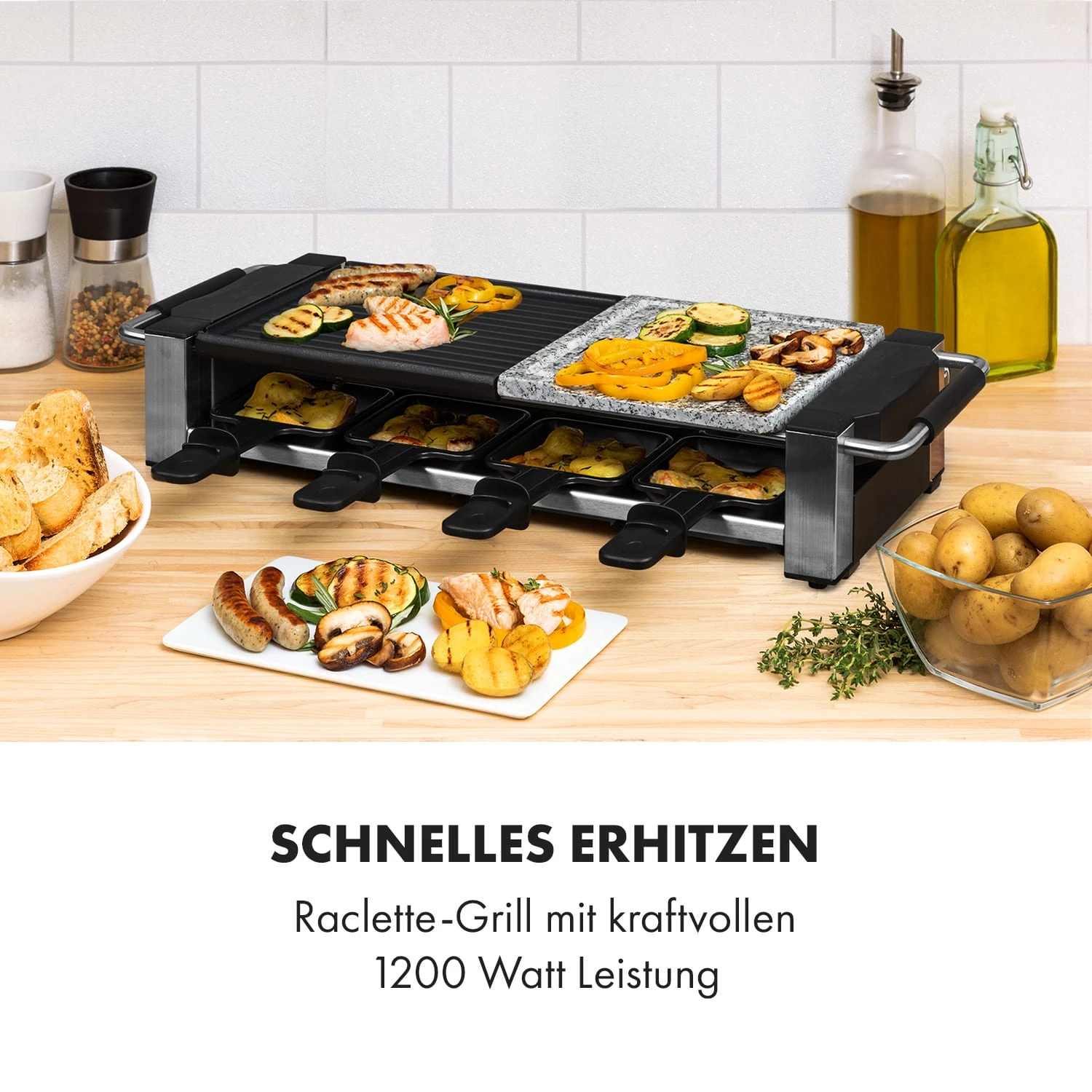 Bistecca Raclette 1200W Metall / Stein 8 Personen Kontroll-LED – Bild 2