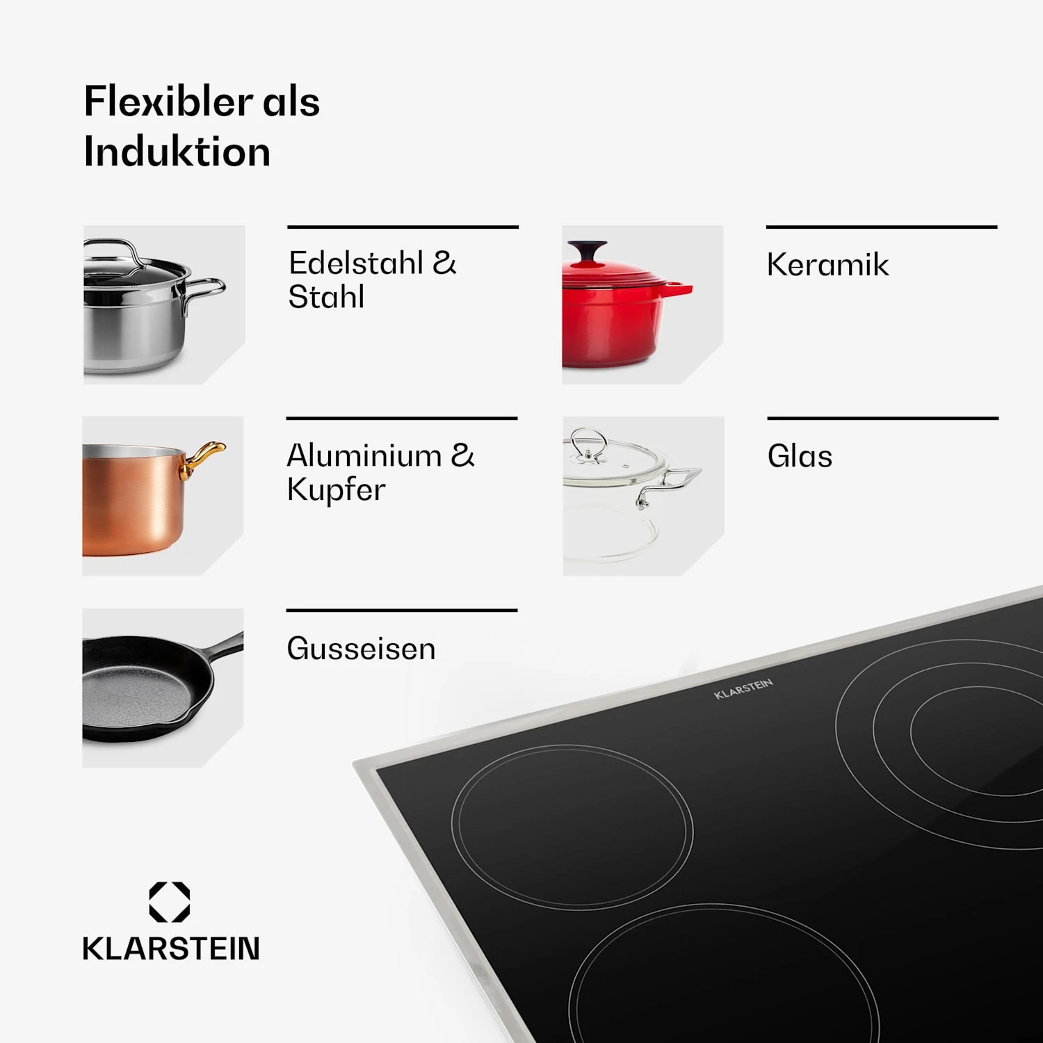 Virtuosa 4 Prime Einbaukochfeld 4 Zonen 6500W Glaskeramik Edelstahlrahmen – Bild 7