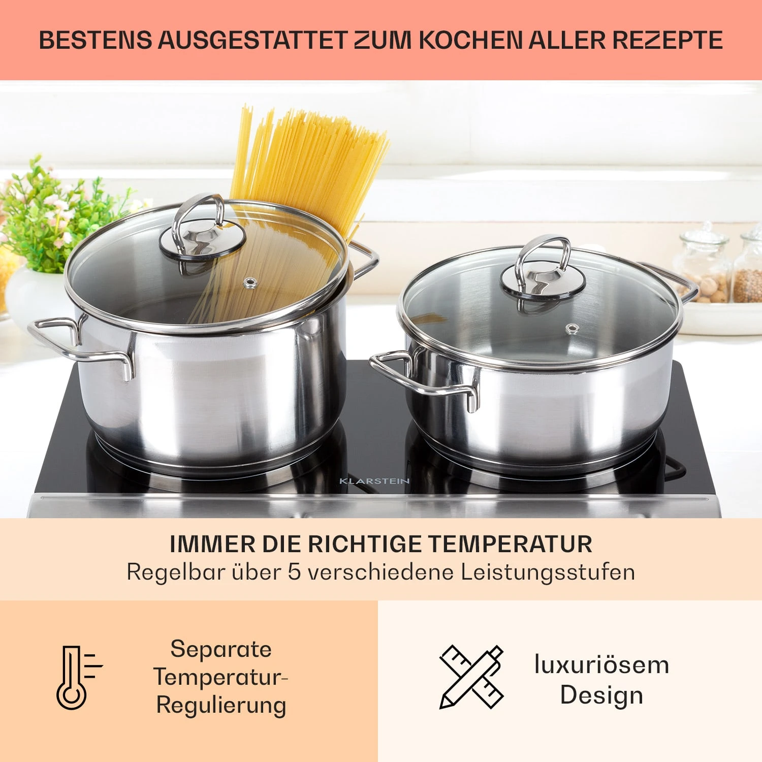 Cookbuddy Doppel-Kochfeld 2400W 5 Leistungsstufen Glaskeramik – Bild 5