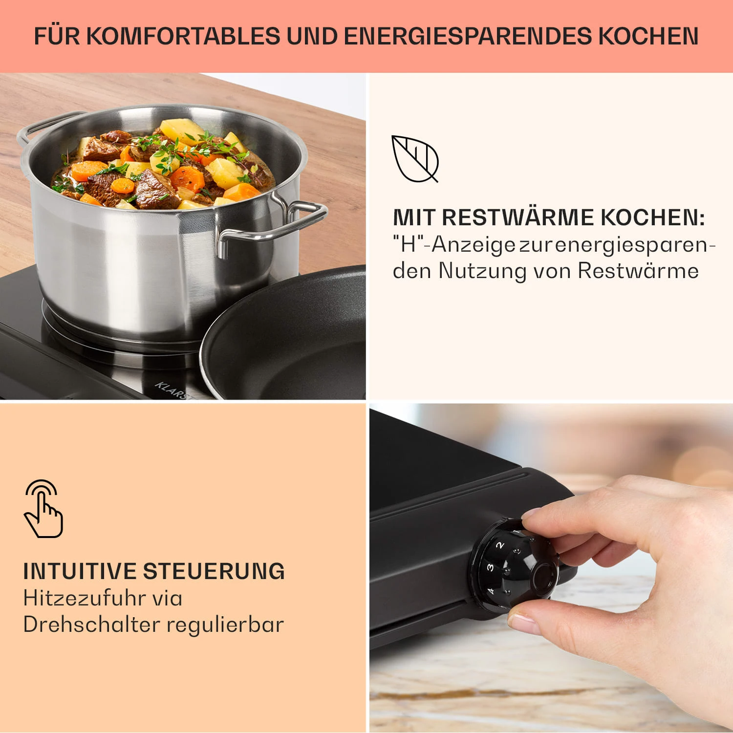 Cookbuddy Doppel-Kochfeld 2400W 5 Leistungsstufen Glaskeramik – Bild 4