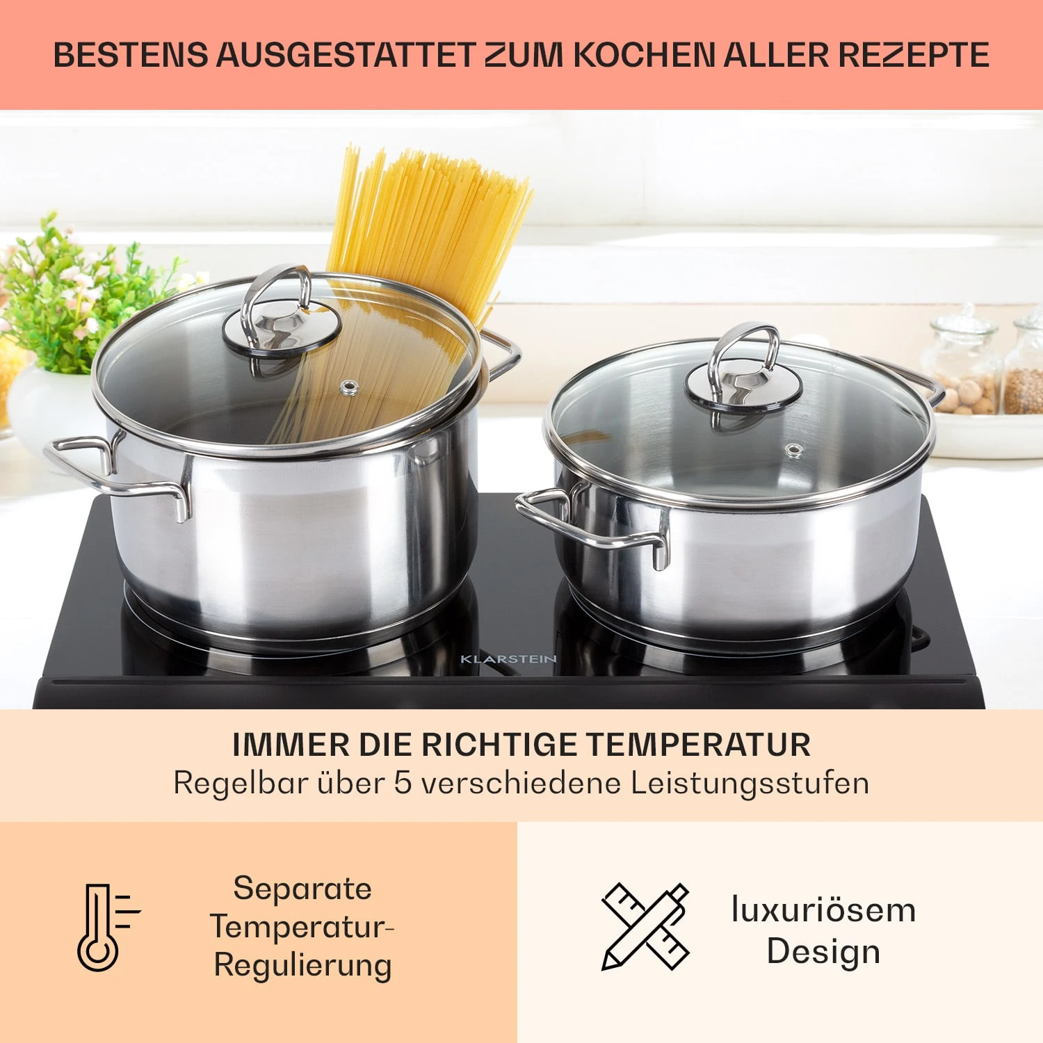Cookbuddy Doppel-Kochfeld 2400W 5 Leistungsstufen Glaskeramik – Bild 5