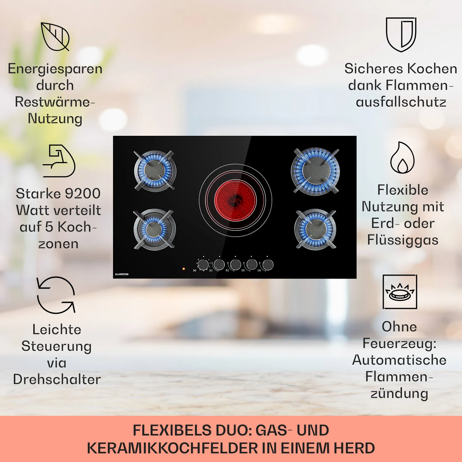 MultiChef 5 Kombi-Gaskochfeld Gas/Glaskeramik 5 Zonen – Bild 2