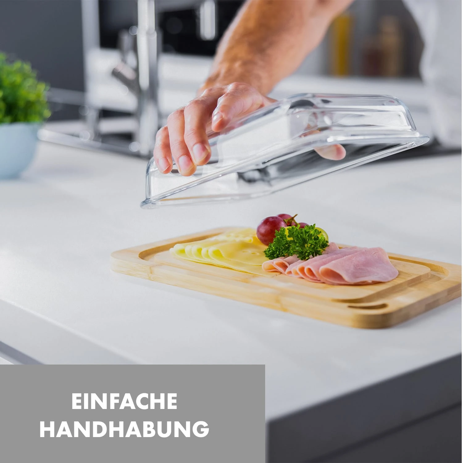 Glaswerk Hermatige Aufschnittbox Mit Glasdeckel 2er Set Borosilikatglas Bambus Schneidebret – Bild 3
