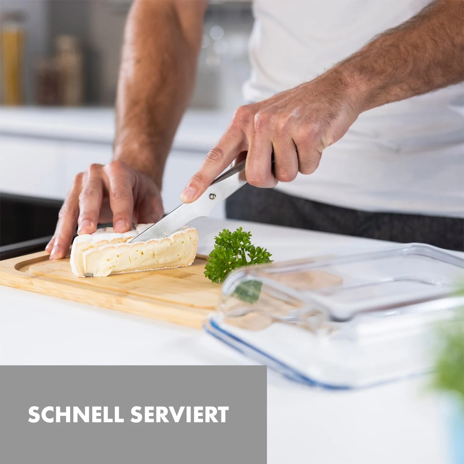 Glaswerk Hermatige Aufschnittbox Mit Glasdeckel 2er Set Borosilikatglas Bambus Schneidebret – Bild 4