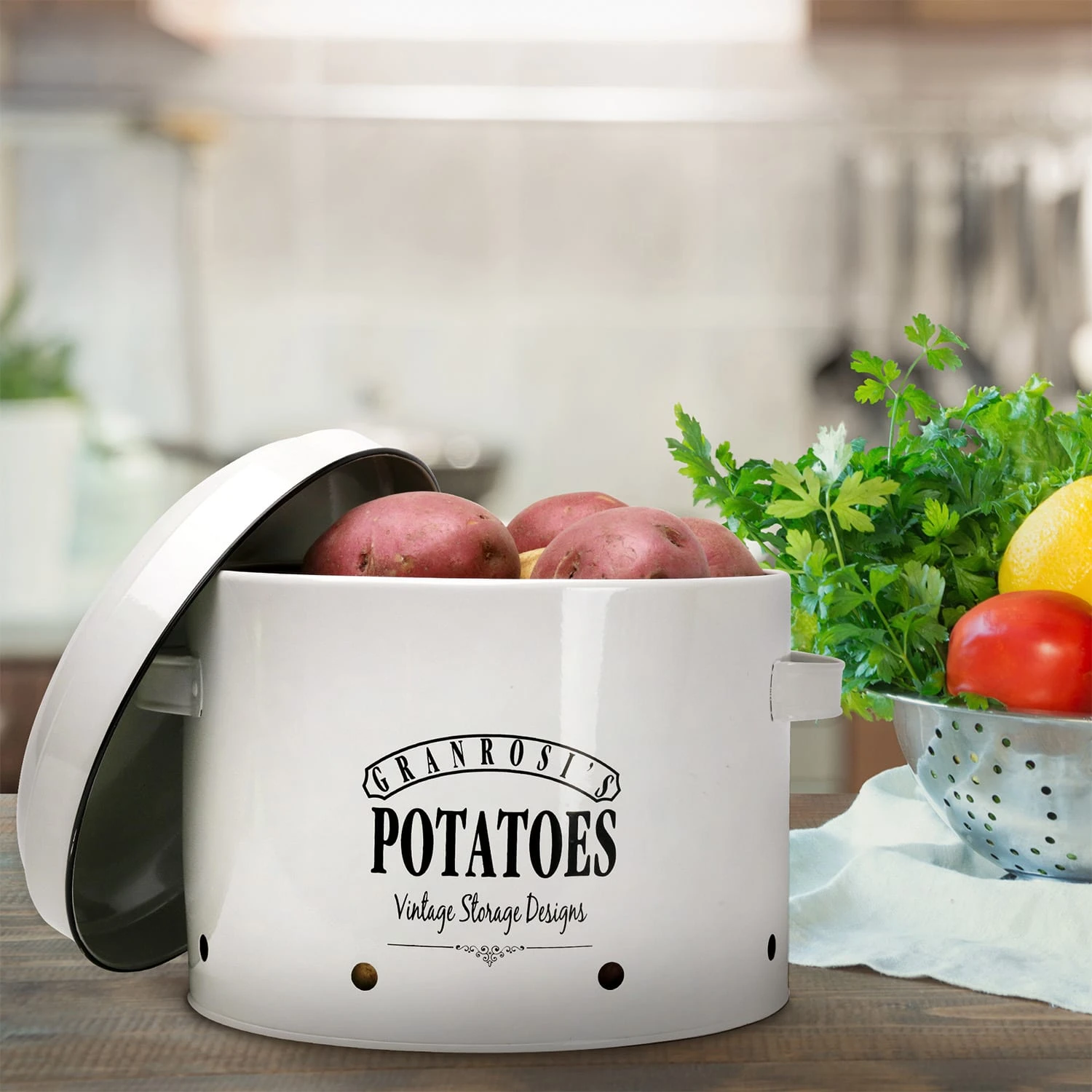 Idaho Kartoffeltopf Emaille-Stahlblech Ca. 27 X 21 X 23,5 Cm Rostfrei – Bild 2