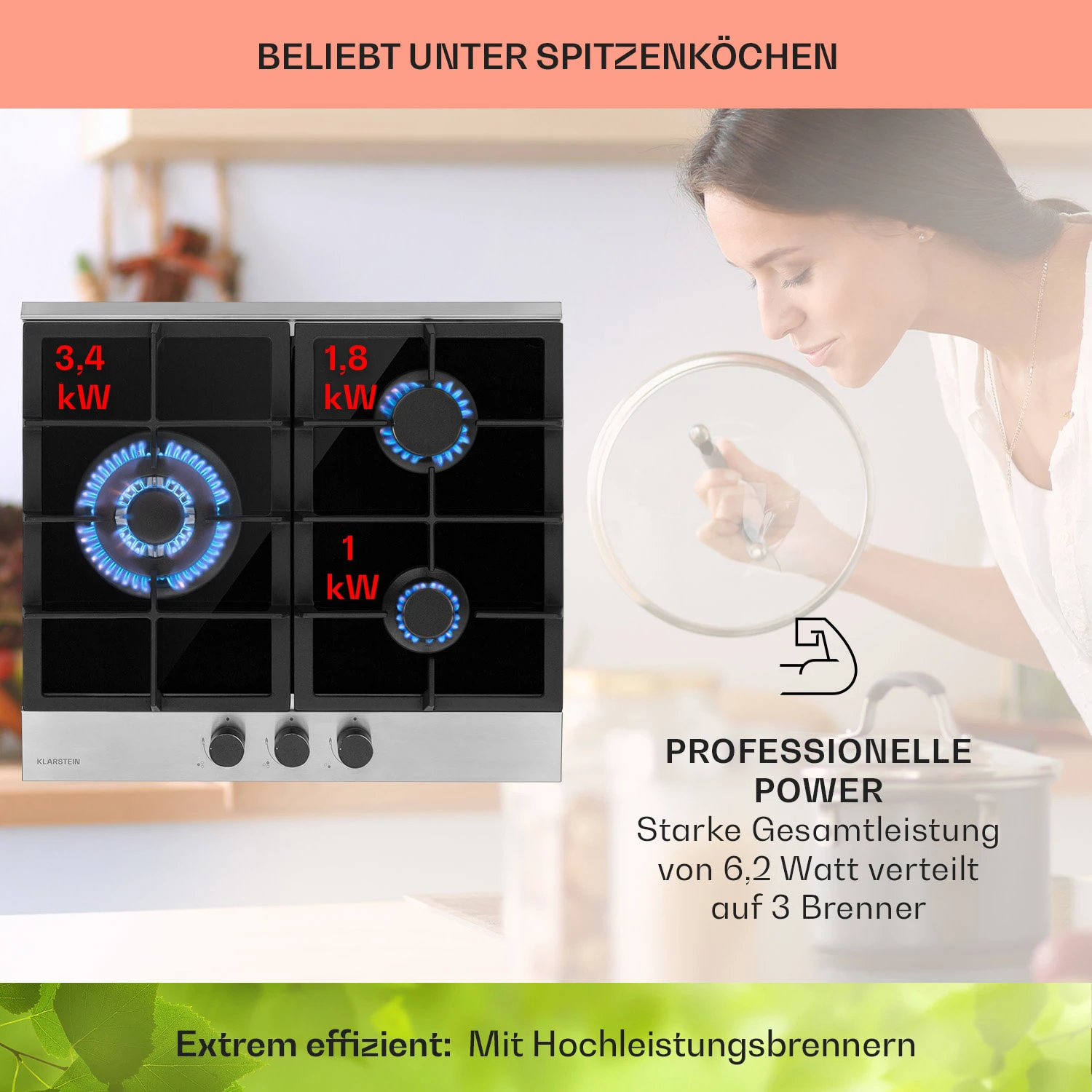 Alchemist 3 Gaskochfeld 3-flammig Aluminium-Brenner Glaskeramik – Bild 3