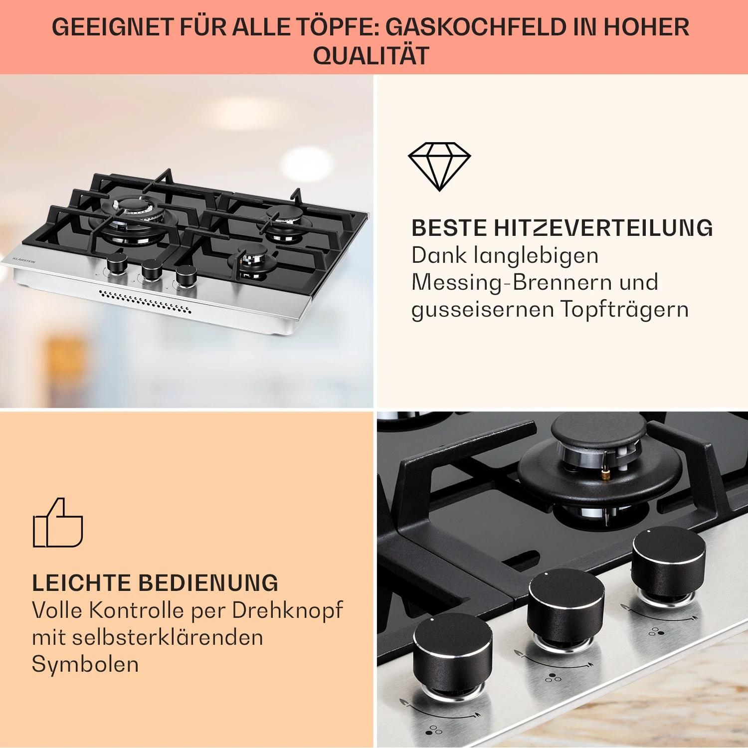 Alchemist 3 Gaskochfeld 3-flammig Aluminium-Brenner Glaskeramik – Bild 4