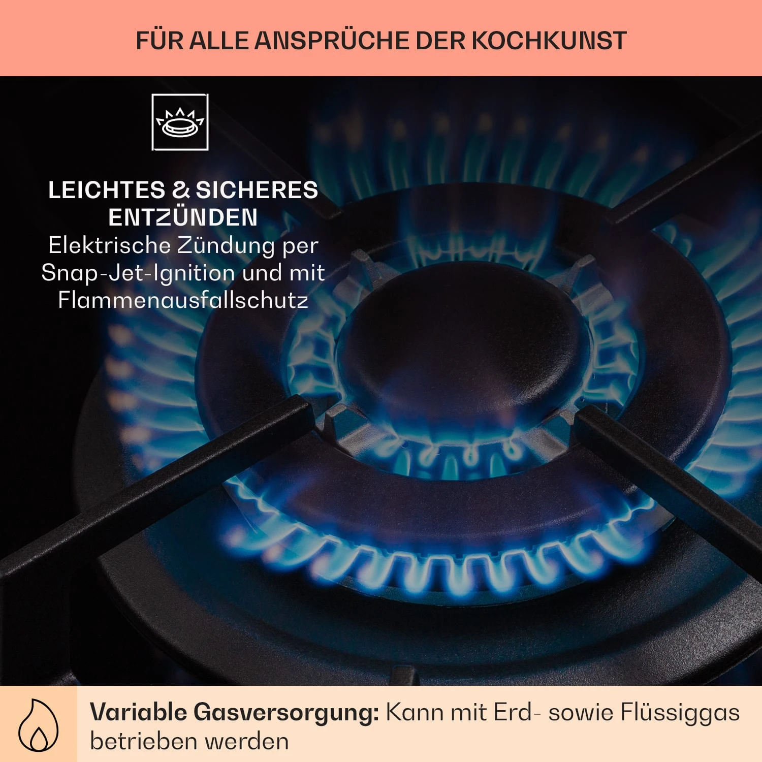 Alchemist 3 Gaskochfeld 3-flammig Aluminium-Brenner Glaskeramik – Bild 5
