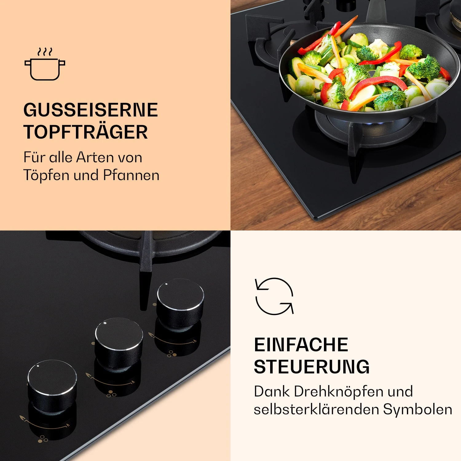 Goldflame 3 Gaskochfeld 3-flammig Messing-Brenner Glaskeramik – Bild 3