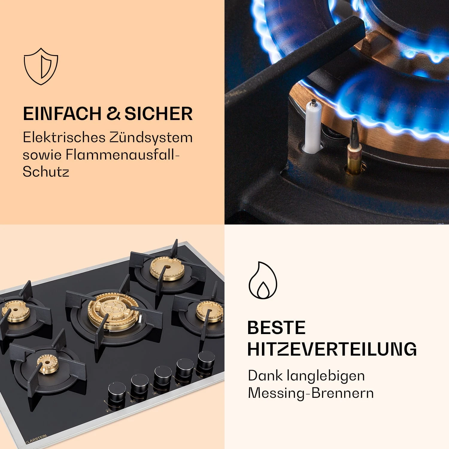 Goldflame 5 Prime Gaskochfeld 5-flammig Messing-Brenner Glaskeramik – Bild 5