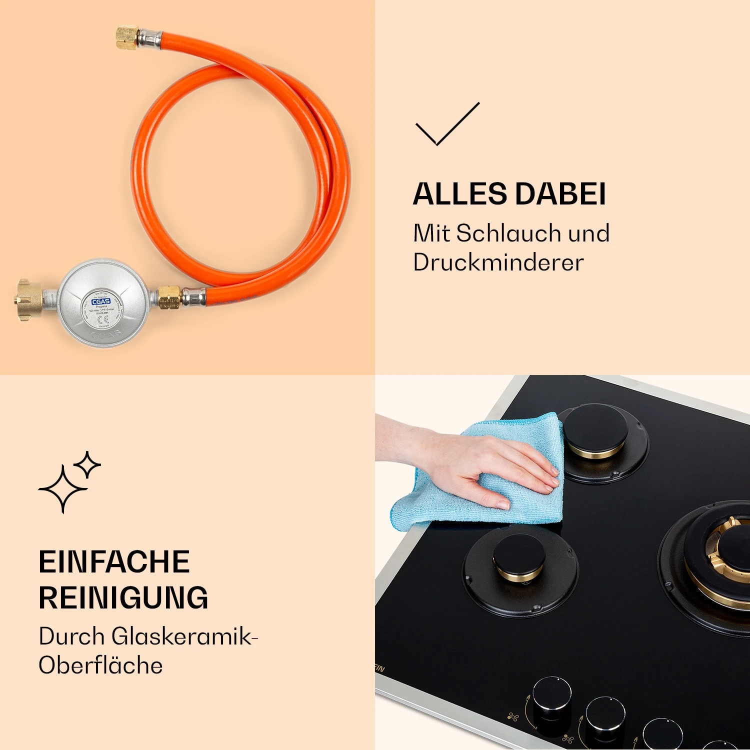 Goldflame 5 Prime Gaskochfeld 5-flammig Messing-Brenner Glaskeramik – Bild 6