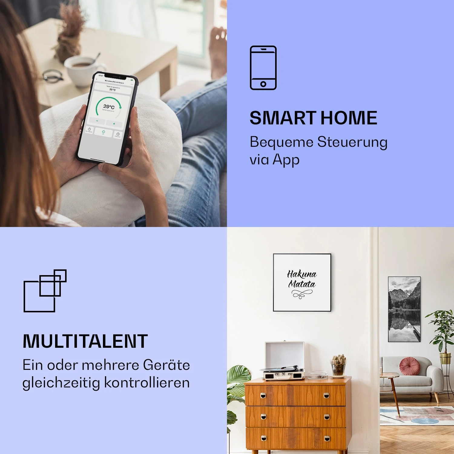 Wonderwall Air Art Smart Infrarotheizung Motto 60x60cm 350W – Bild 2