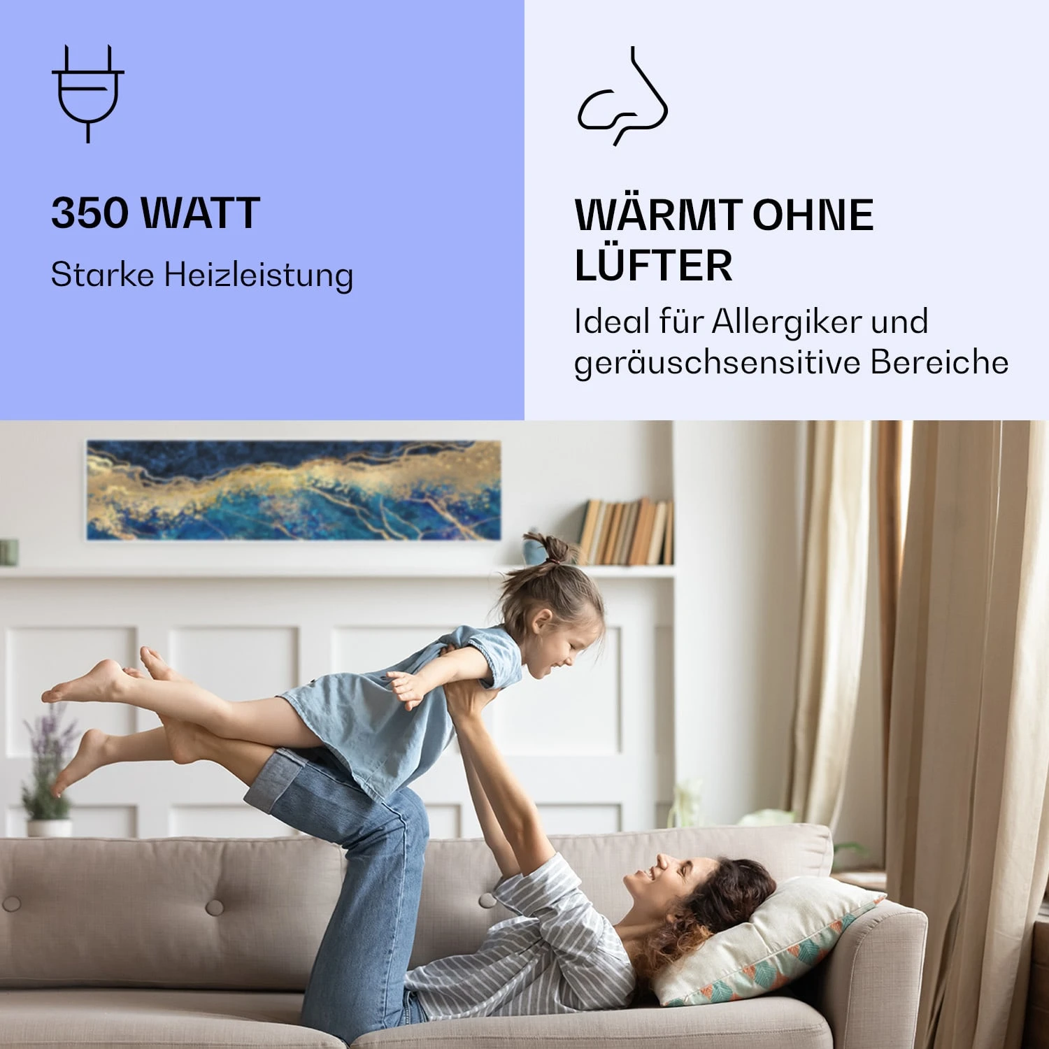 Wonderwall Air Art Smart Infrarotheizung Blauer Marmor 120x30cm 350W – Bild 5